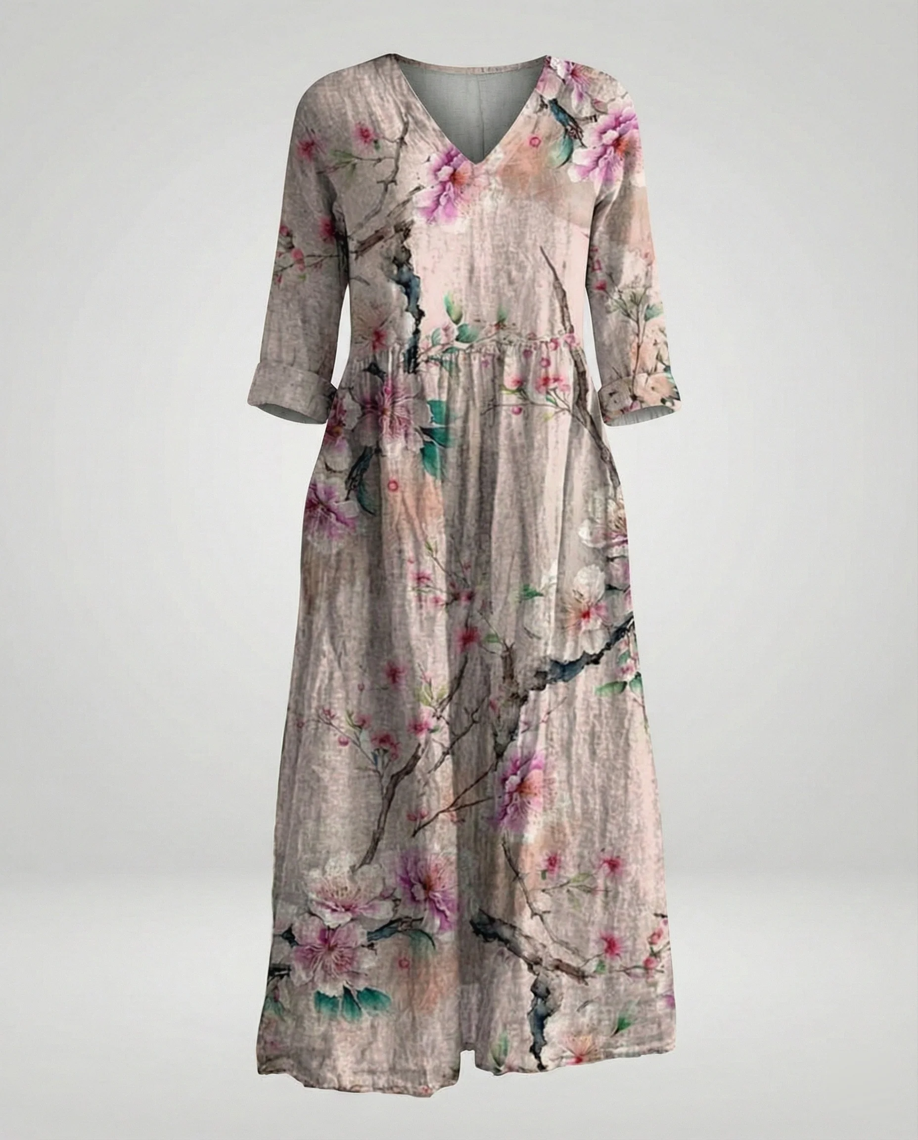 Damen Maxikleid Sommer Leinenoptik V-Ausschnitt - Image 6