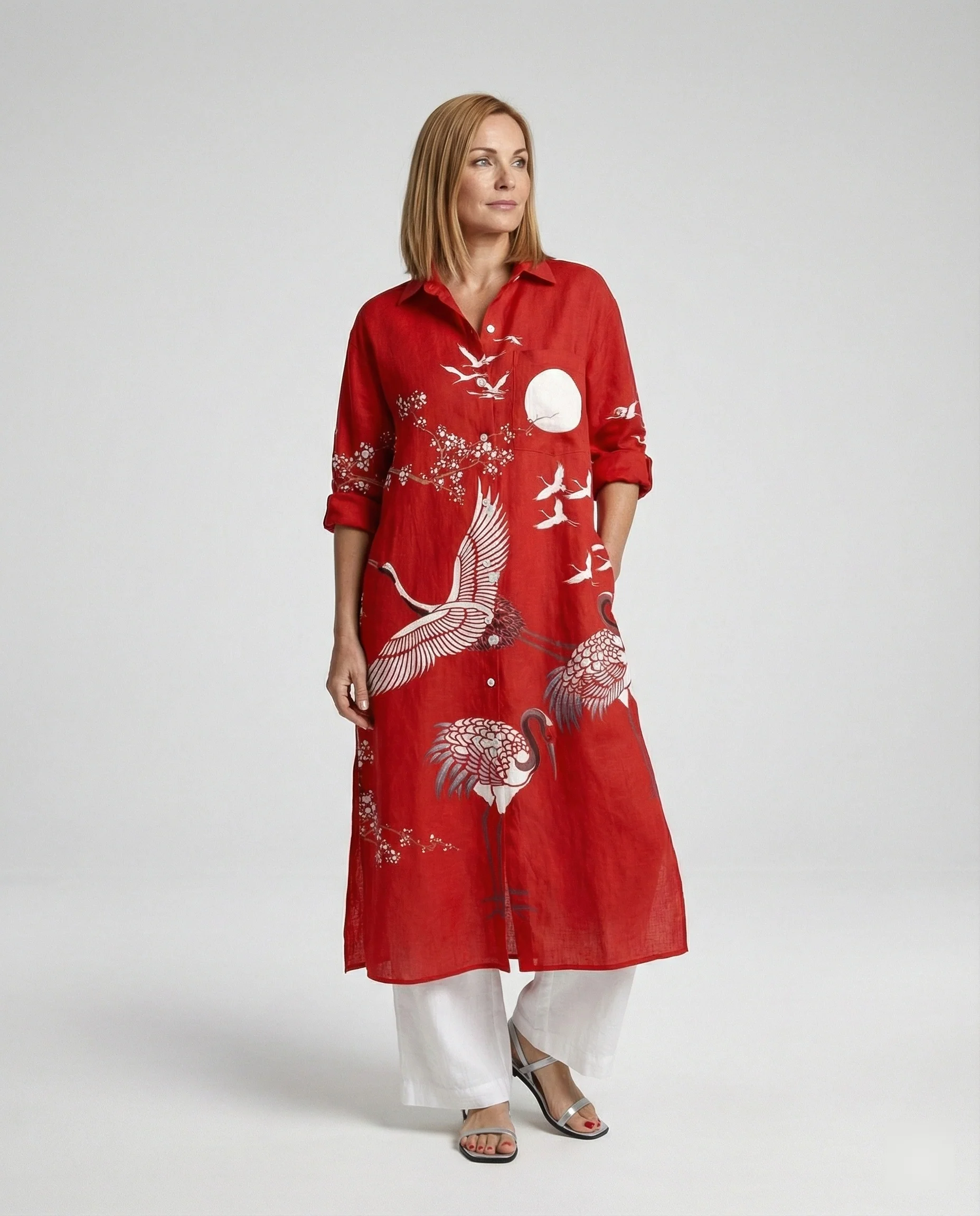 Damen Kaftan Kleid lang Seidenoptik - Image 36