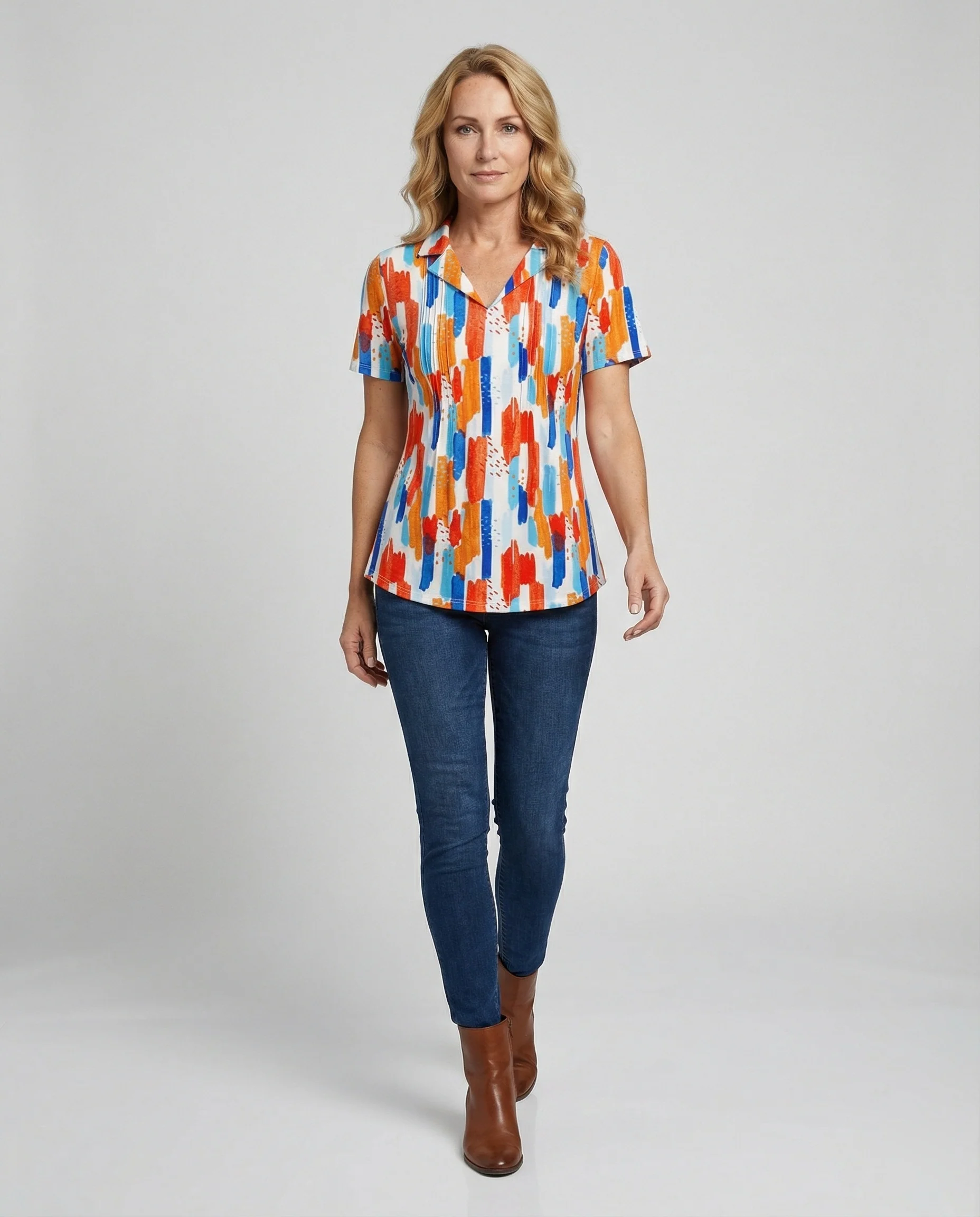 Bluse Damen Kurzarm Print - Image 2