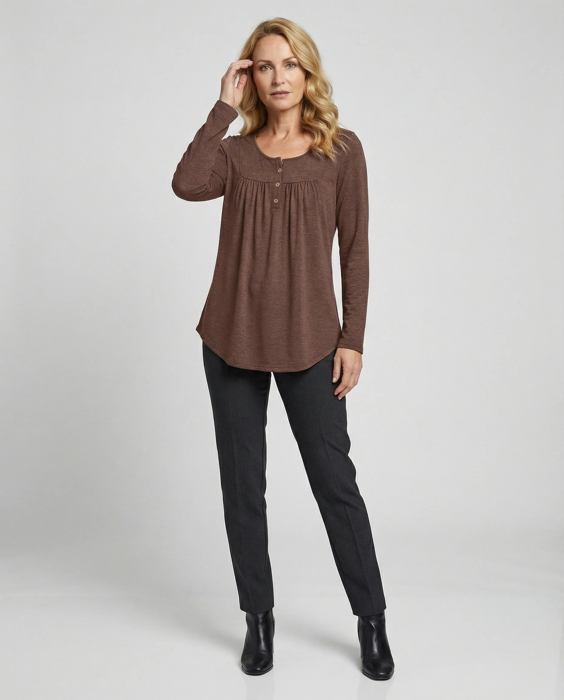 Damen Tunika Damen Langarm Henley - Image 2