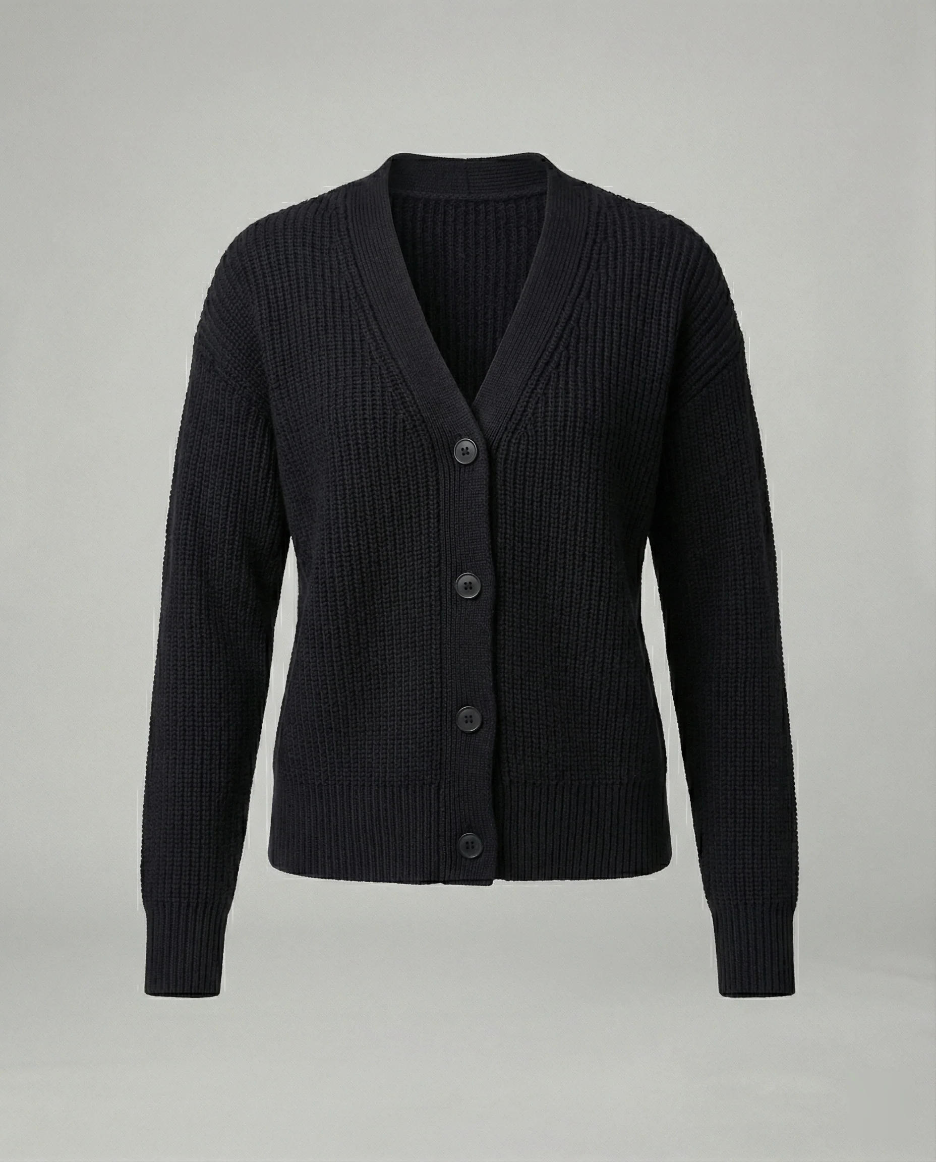Lässiger Grobstrick-Cardigan mit tiefem V-Ausschnitt geripptem Knopfsteg und überschnittener Schulter Heidi-Mode - Image 4