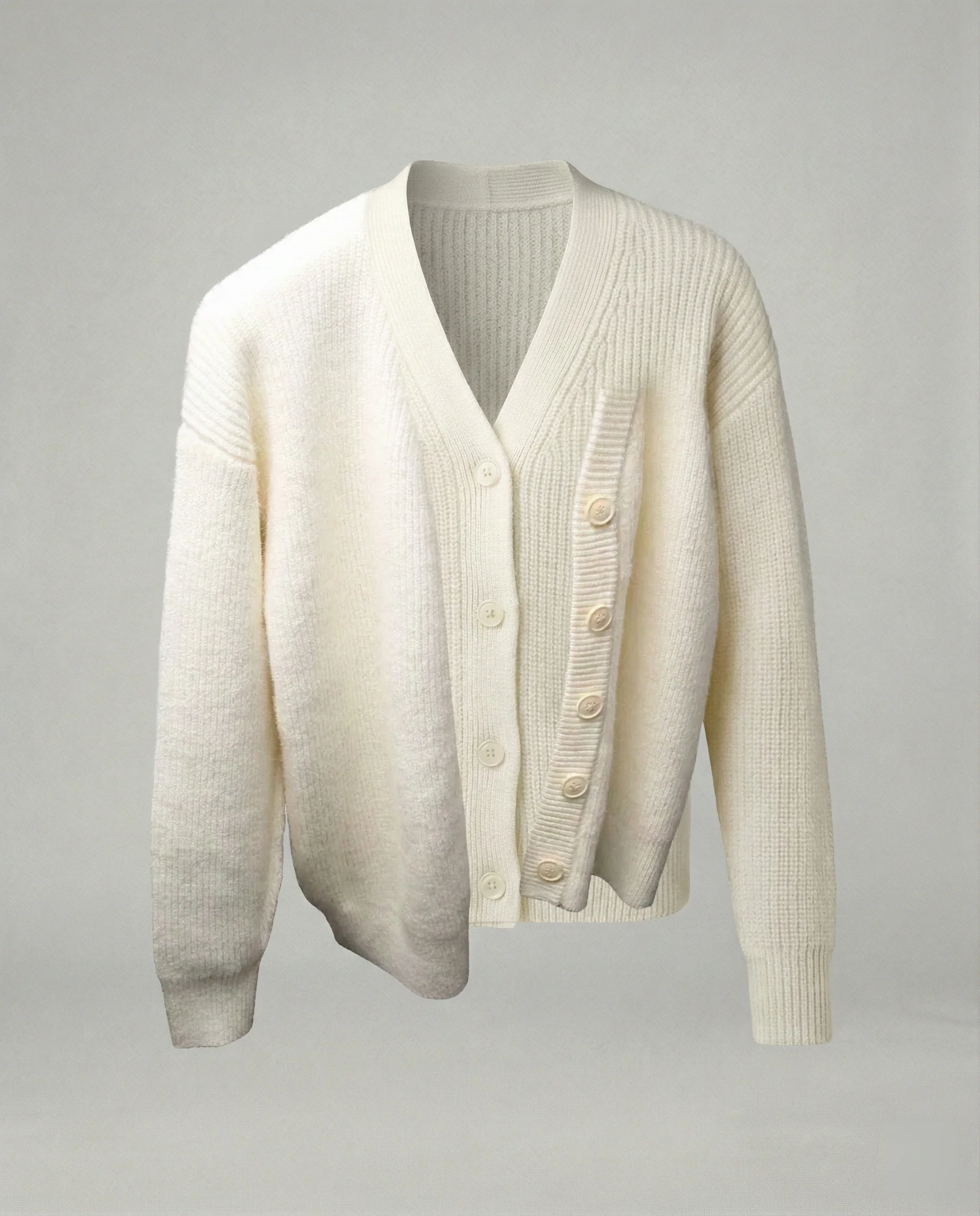Lässiger Grobstrick-Cardigan mit tiefem V-Ausschnitt geripptem Knopfsteg und überschnittener Schulter Heidi-Mode - Image 6