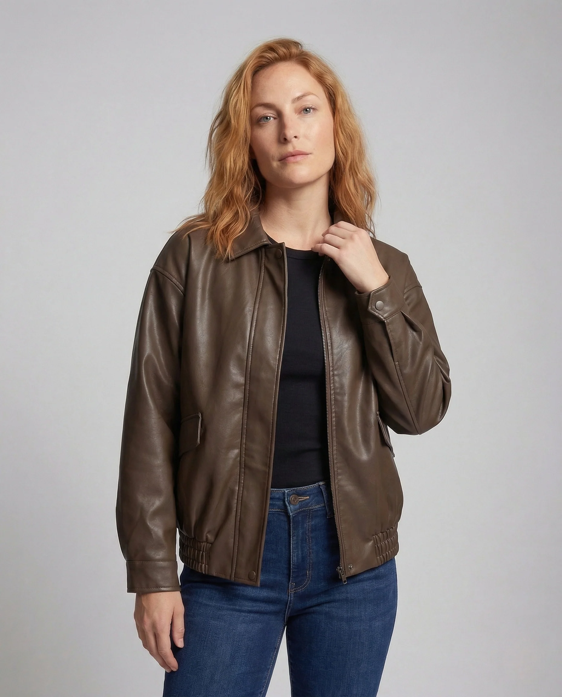Damen Blouson mit Hemdkragen Lederoptik - Image 2