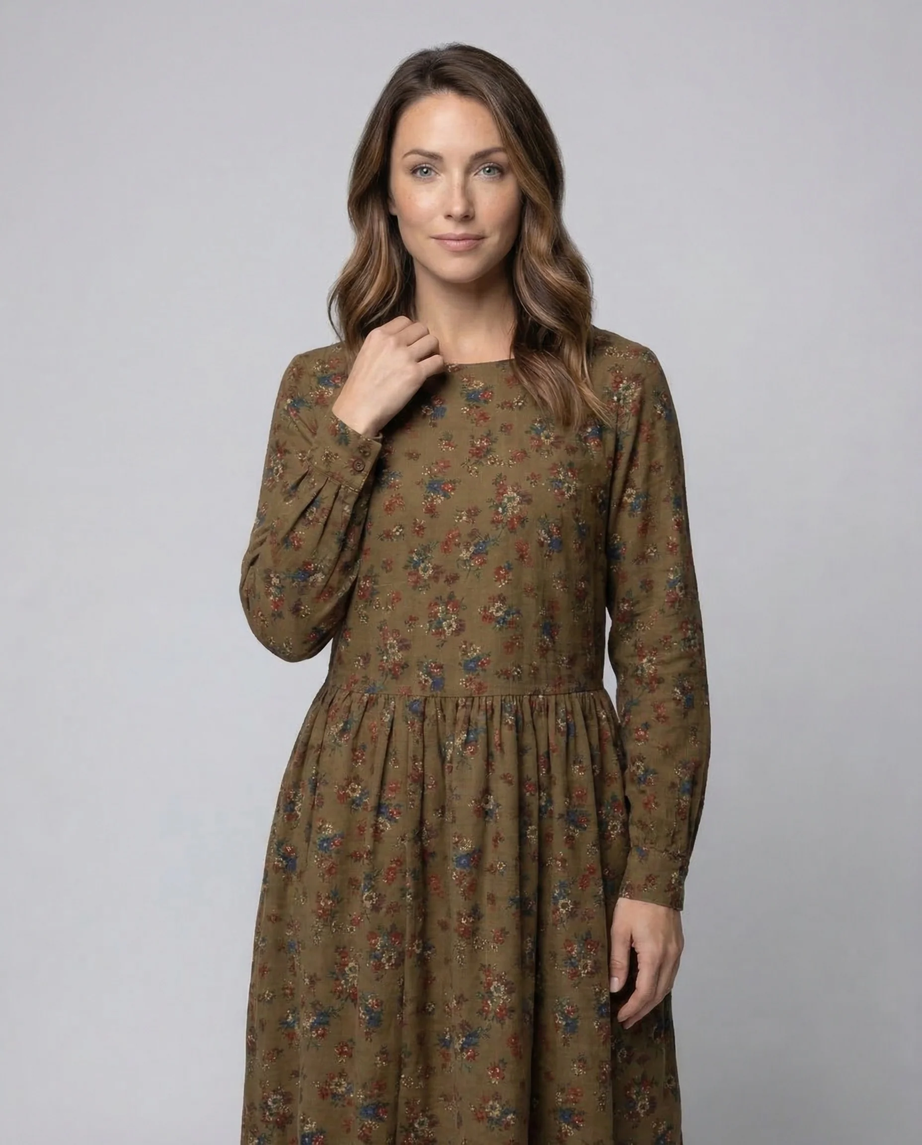 Damen Boho Maxikleid Blumenprint Langarm - Image 2