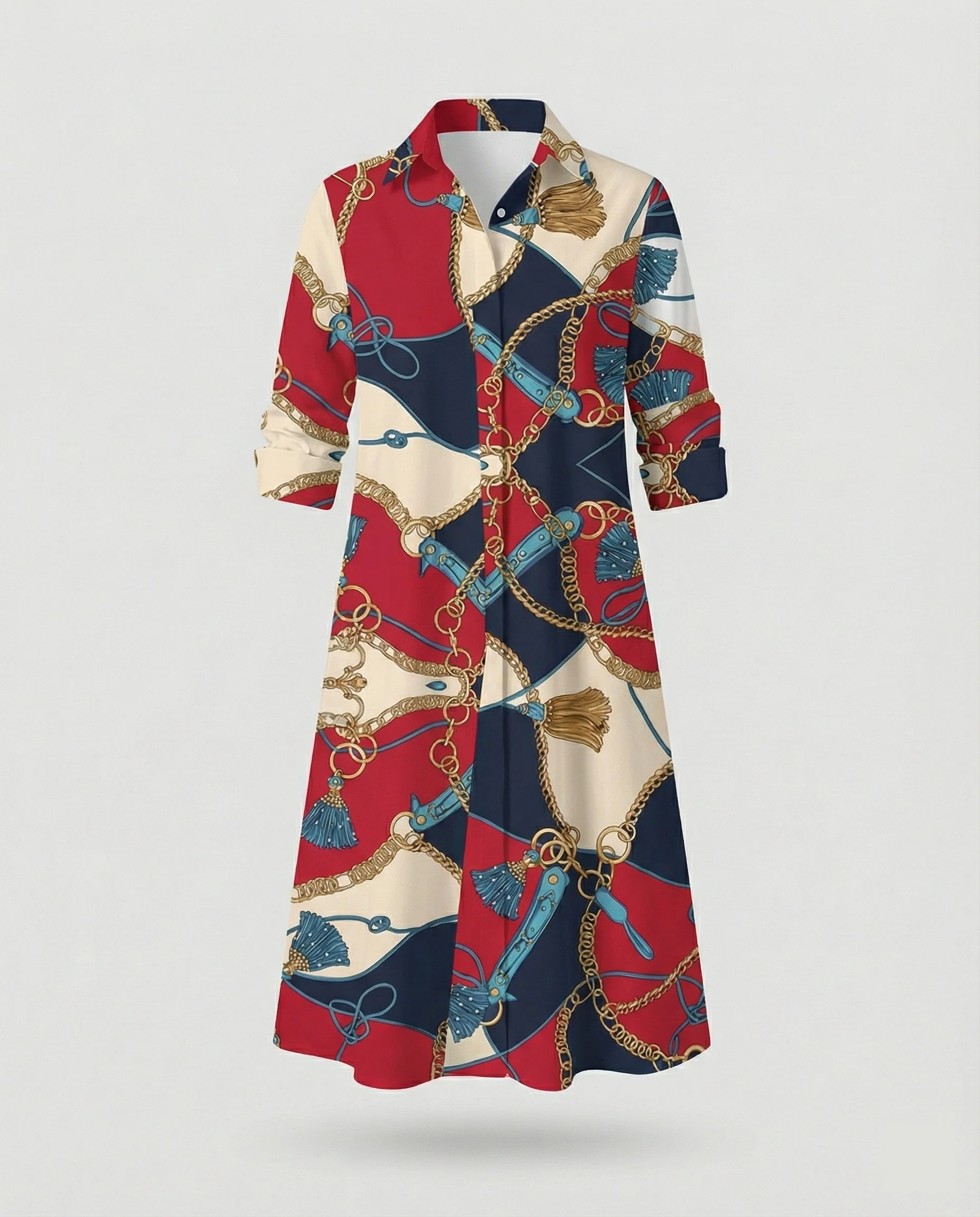 Damen Hemdblusenkleid Baumwolle Freizeit - Image 21