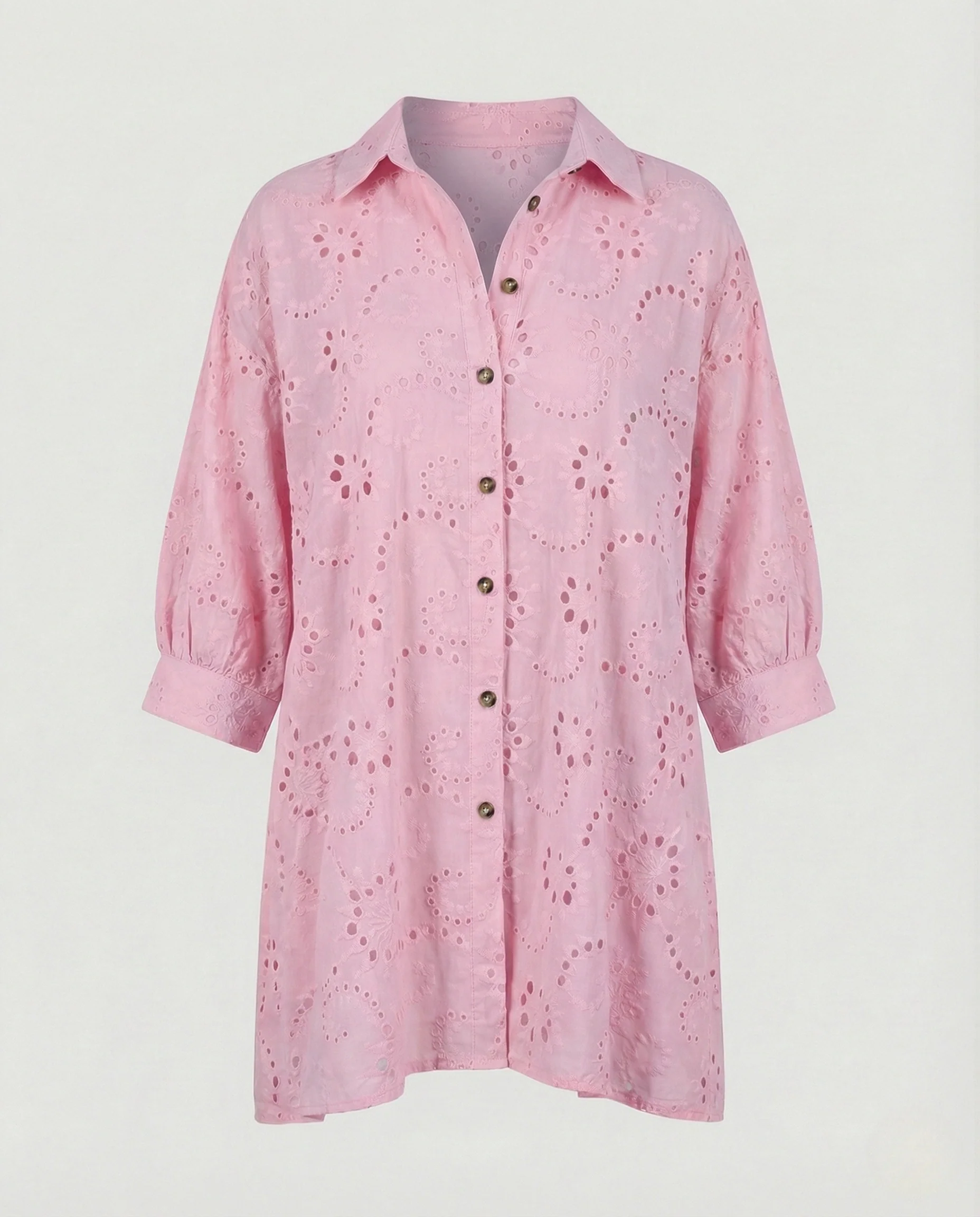 Damen Hemdblusenkleid Lochstickerei - Image 6