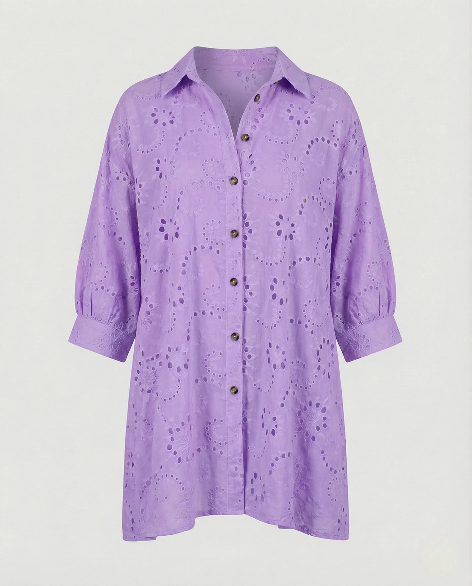Damen Hemdblusenkleid Lochstickerei - Image 8