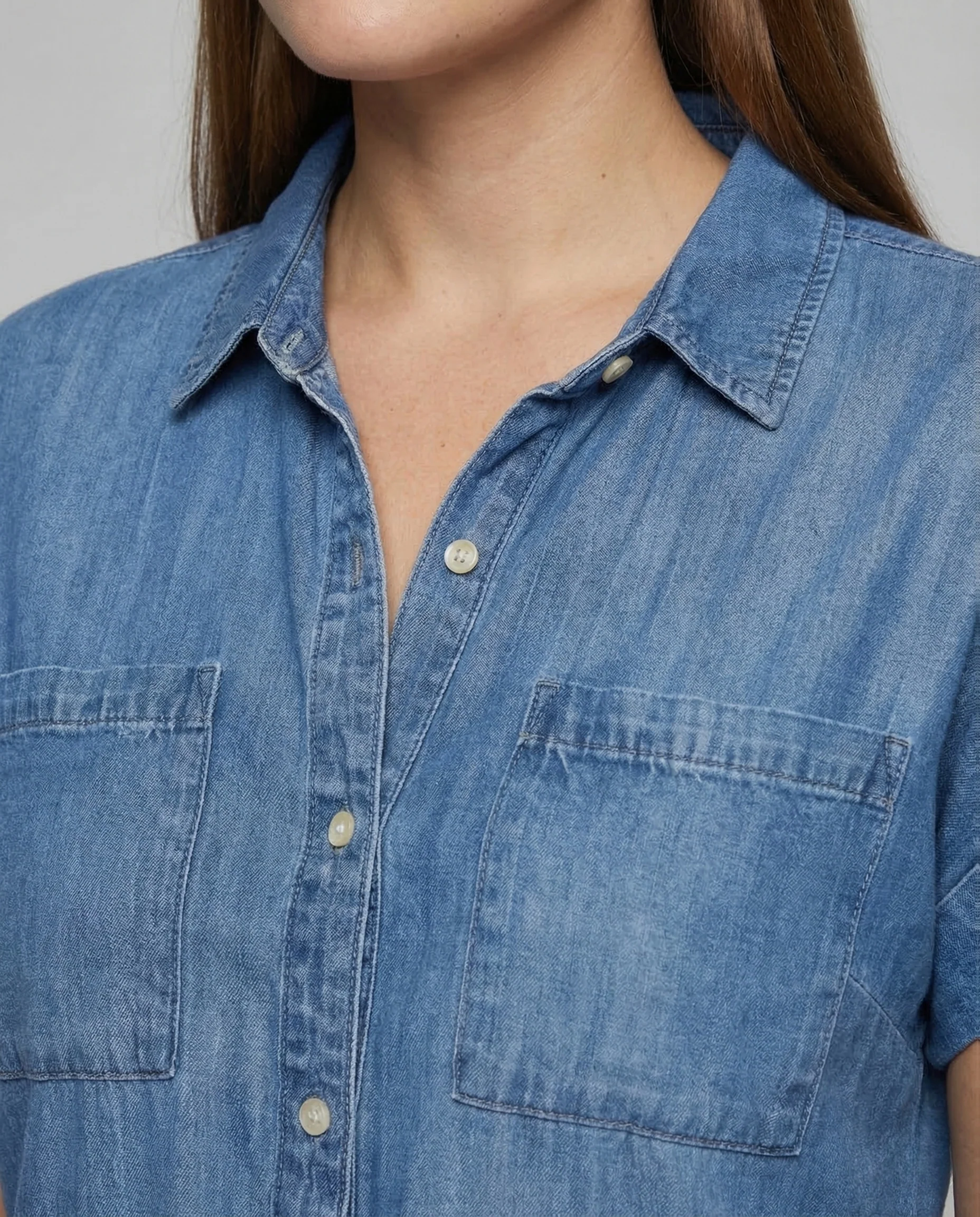Damen Jeans Hemdkleid Taschen - Image 3
