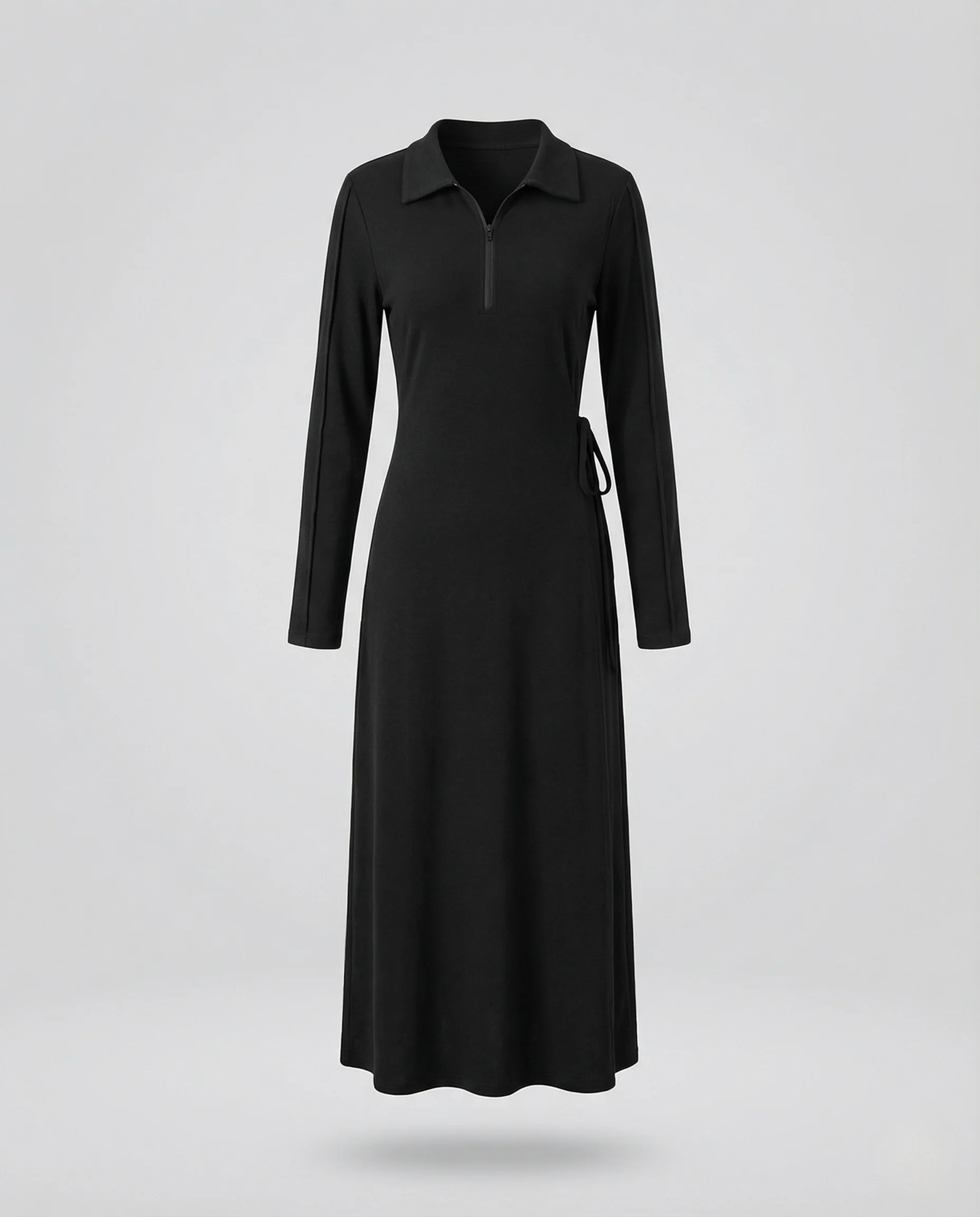 Damen Feinstrick Midikleid mit V-Ausschnitt Langarm Kleid - Image 5