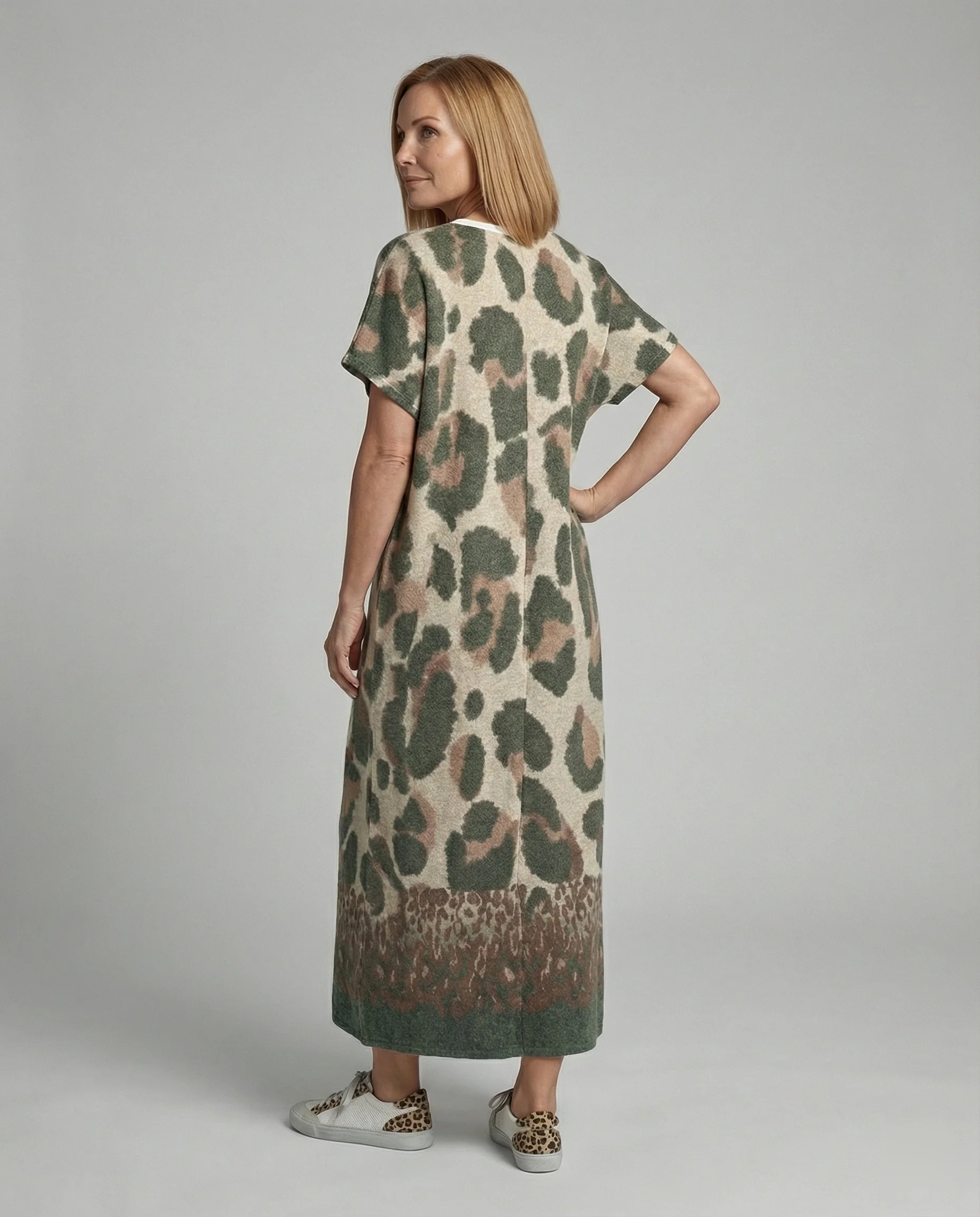Damen Maxikleid Strick Oversize V-Ausschnitt - Image 2