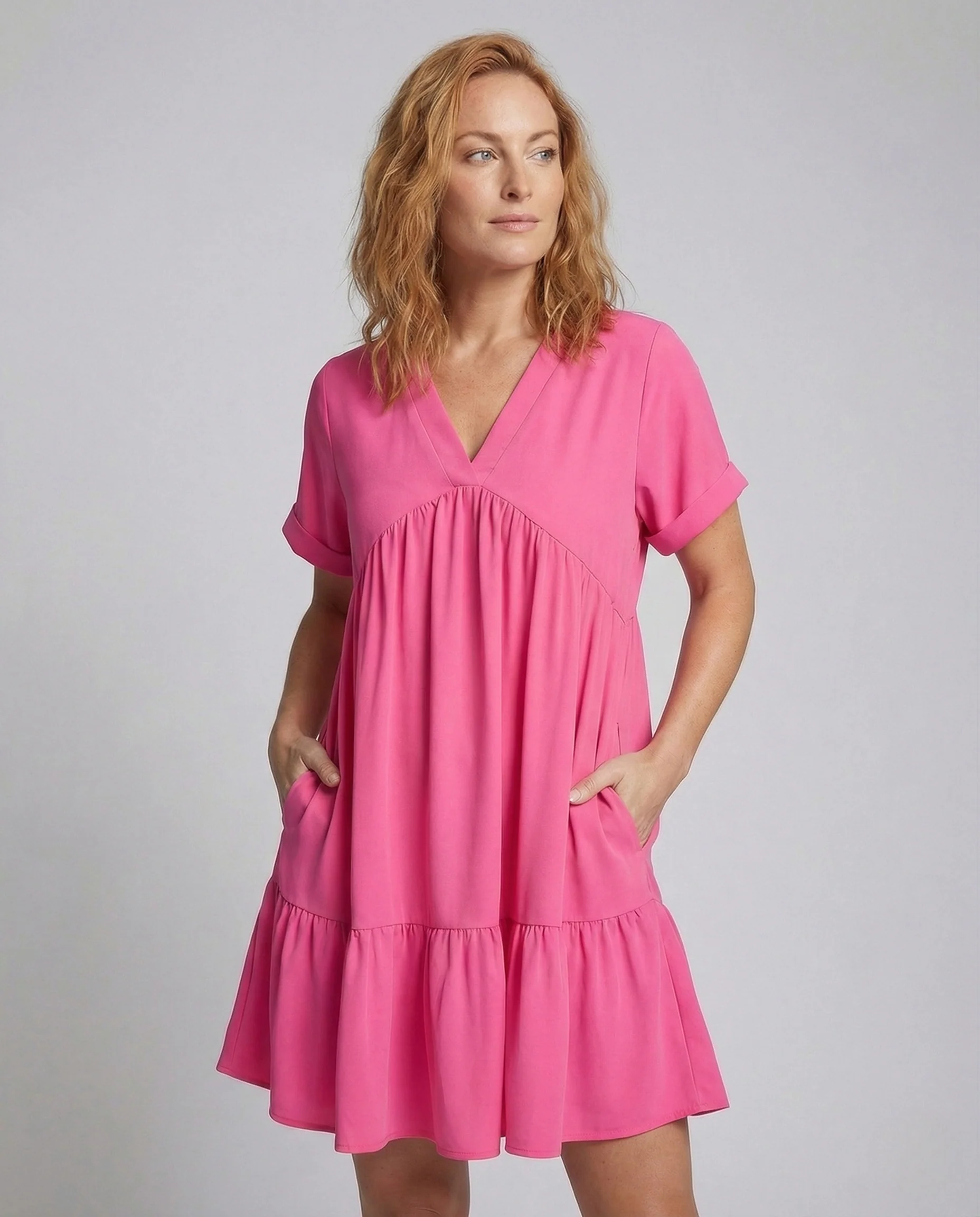 Damen Babydoll Minikleid mit V-Ausschnitt - Image 2