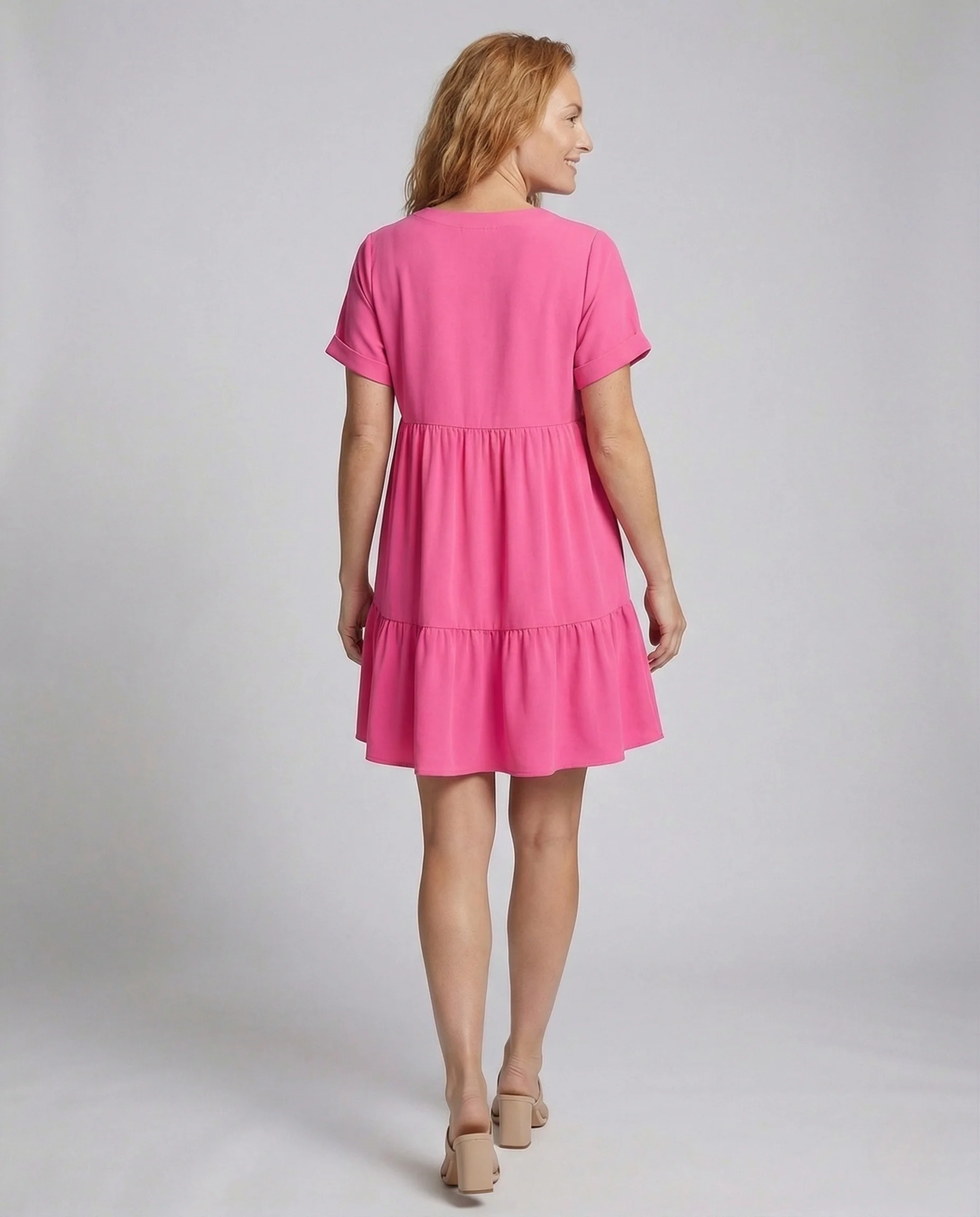 Damen Babydoll Minikleid mit V-Ausschnitt - Image 4