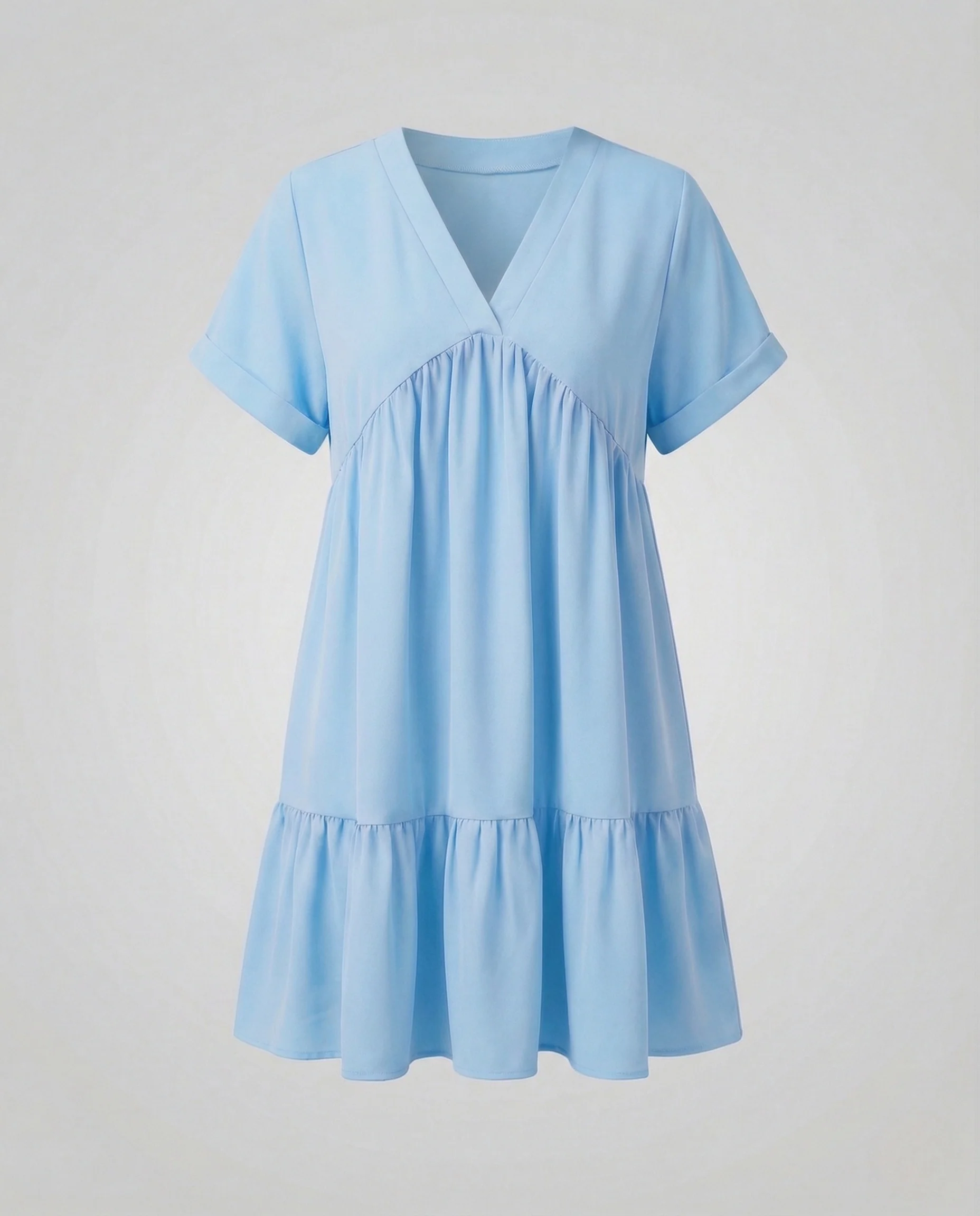 Damen Babydoll Minikleid mit V-Ausschnitt - Image 6