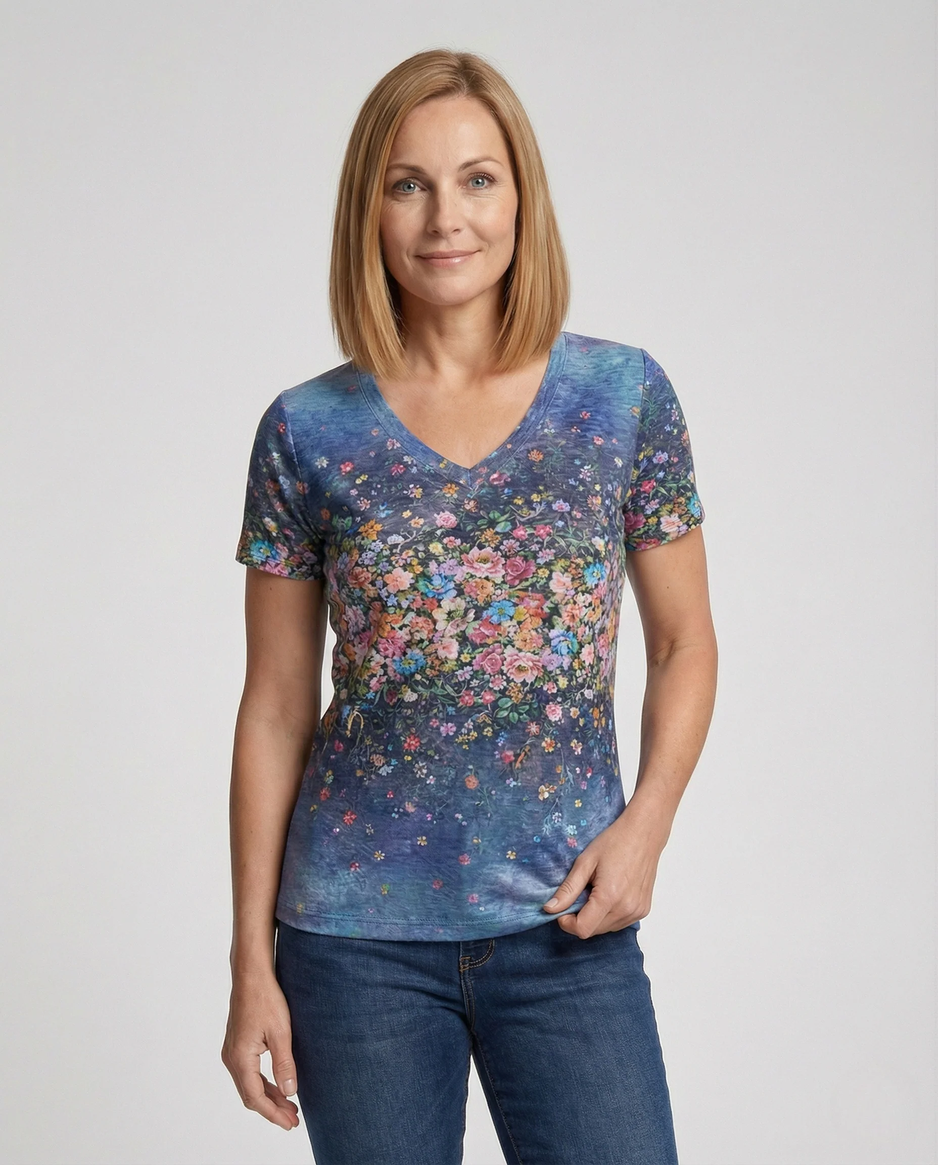 V-Ausschnitt T-Shirt Damen Floral - Image 2