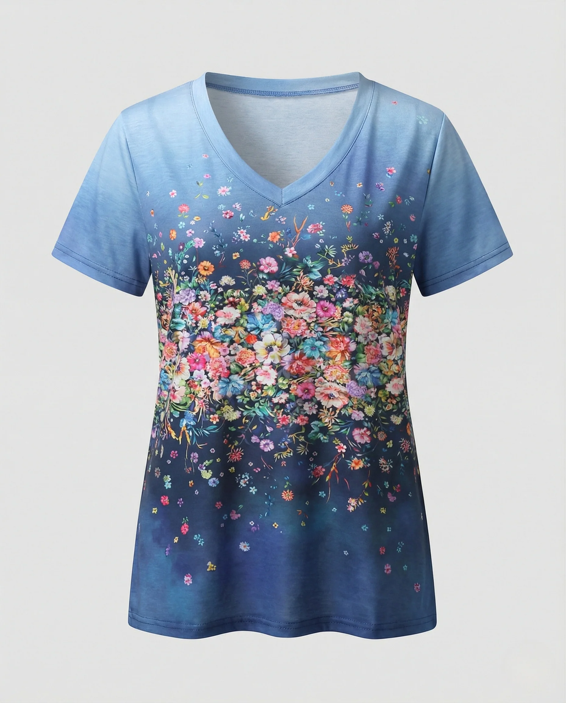 V-Ausschnitt T-Shirt Damen Floral - Image 5
