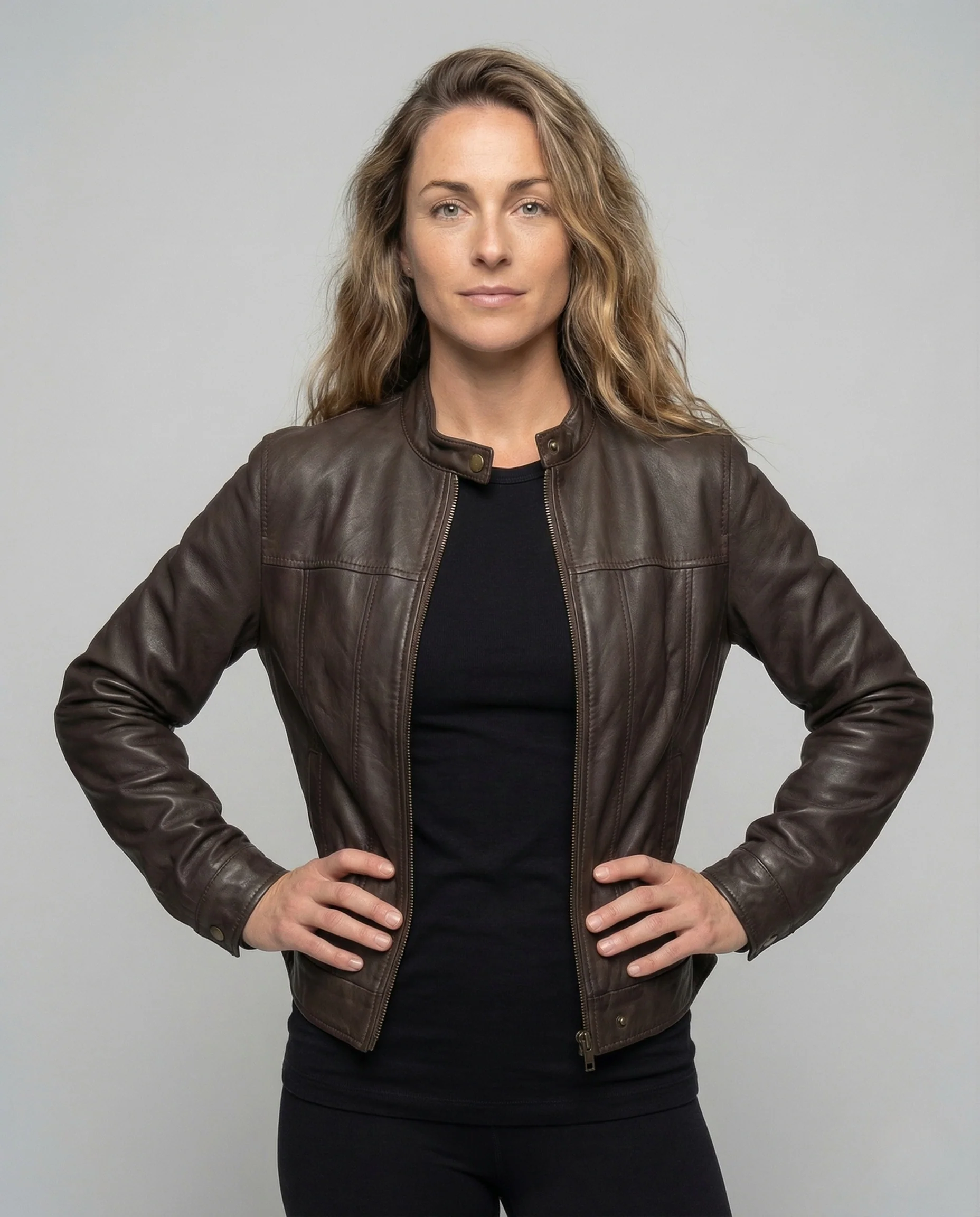 Damen Lederjacke Weit Reißverschluss - Image 2