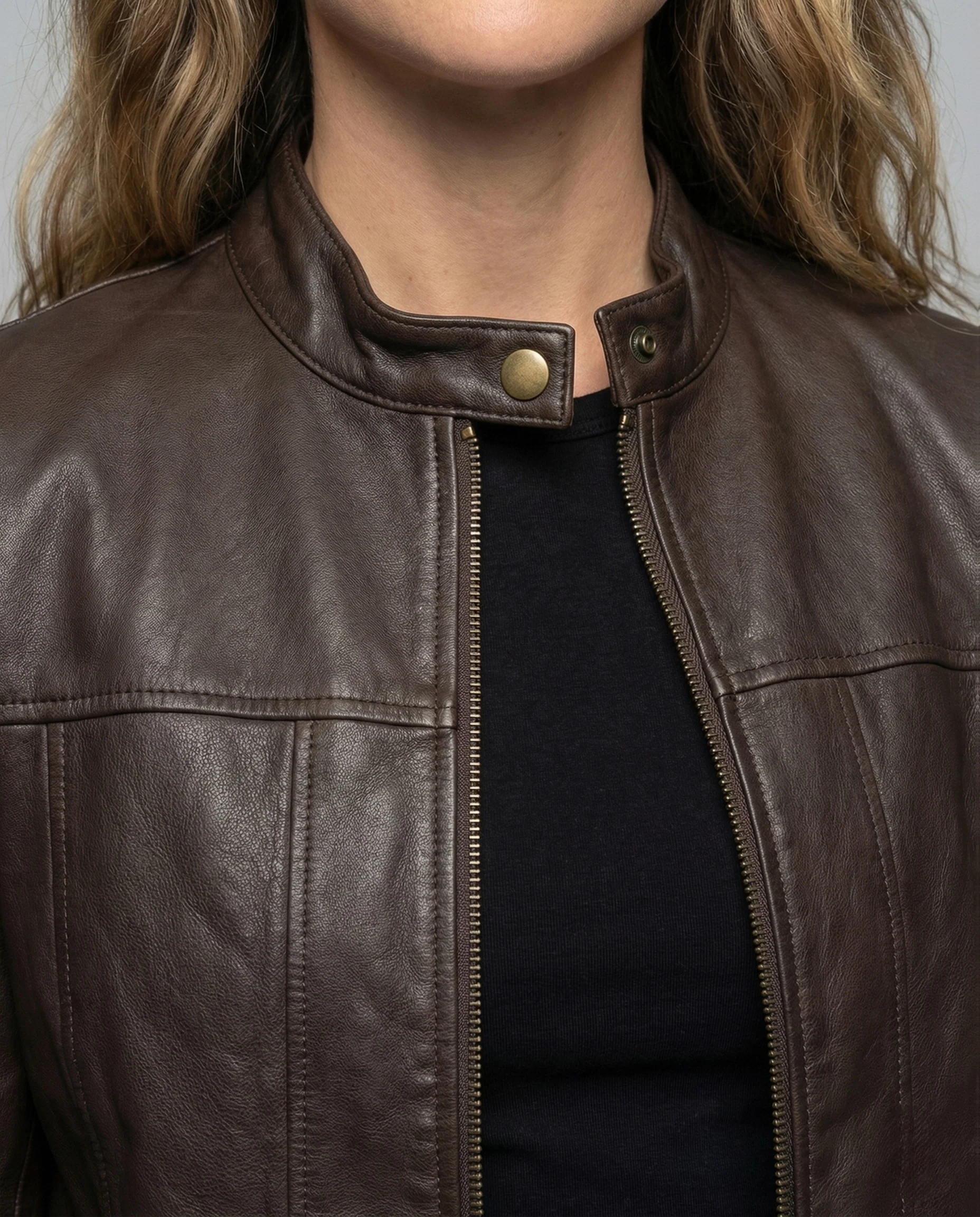 Damen Lederjacke Weit Reißverschluss - Image 3