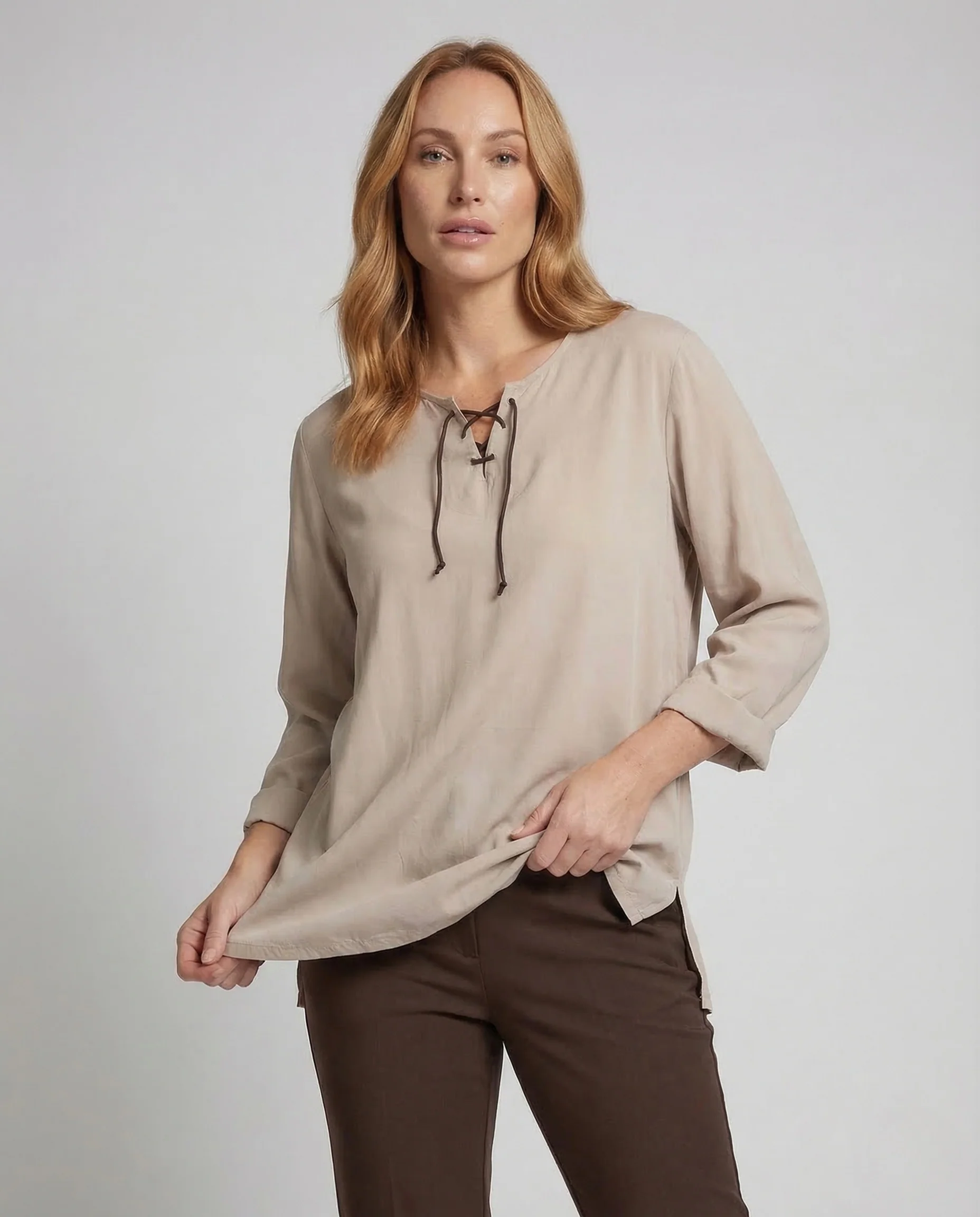 Damen Oversize Tunika Schnürkragen - Image 2