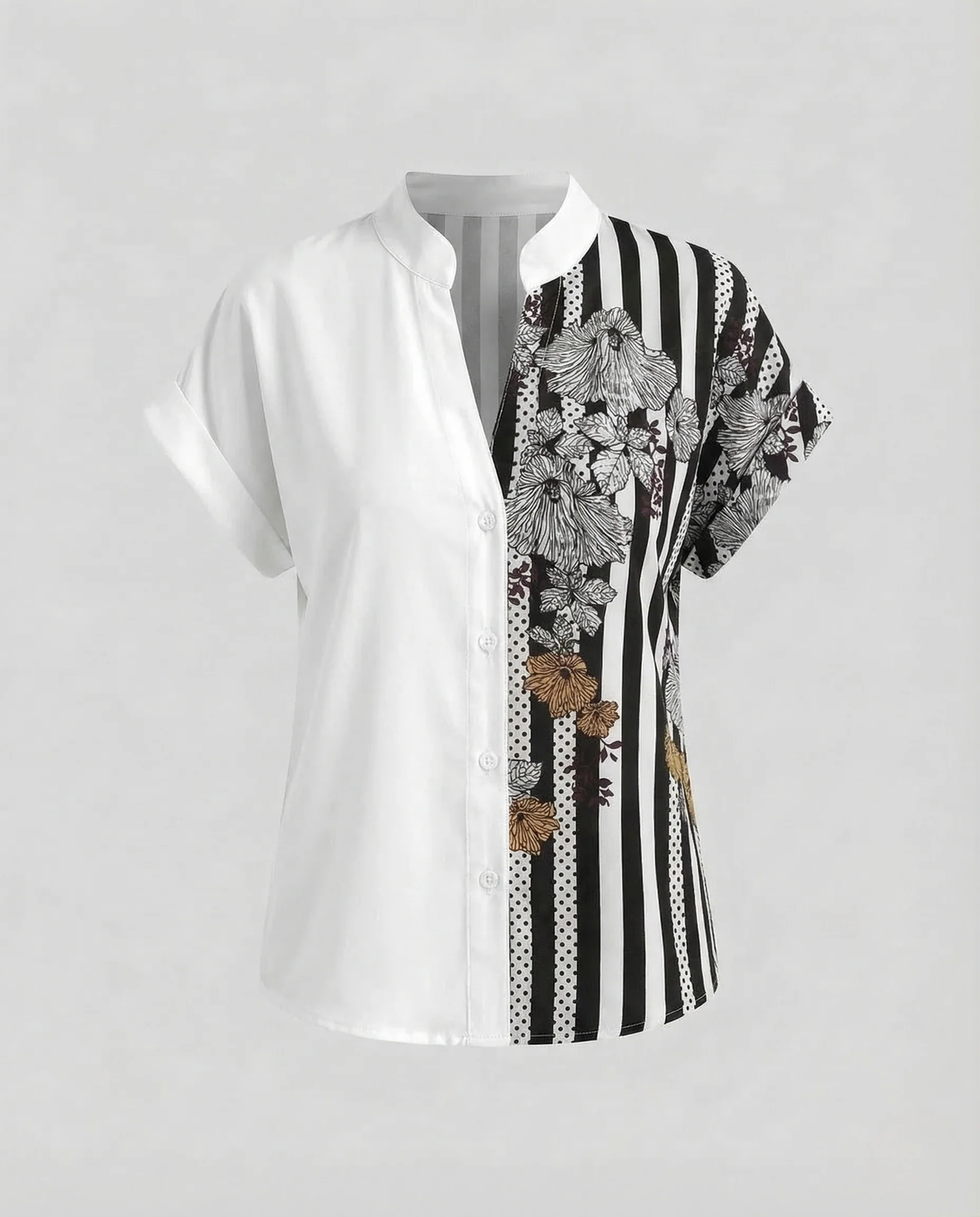 Damen Blusenshirt Stehkragen Blumenprint - Image 10