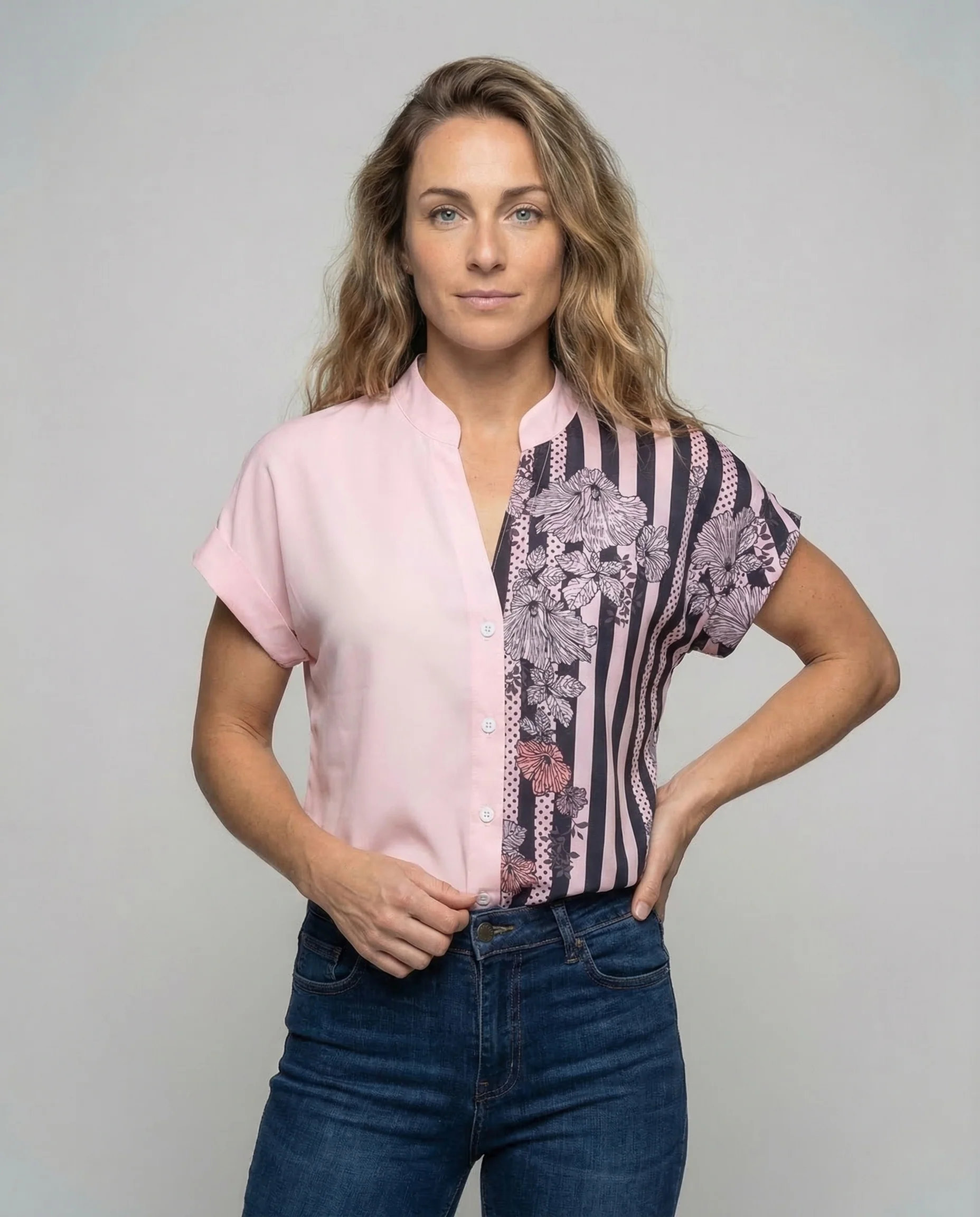 Damen Blusenshirt Stehkragen Blumenprint - Image 2