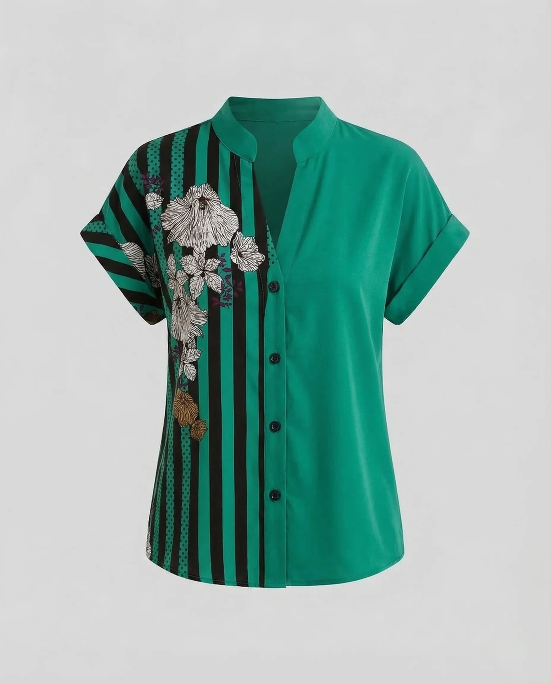 Damen Blusenshirt Stehkragen Blumenprint - Image 5
