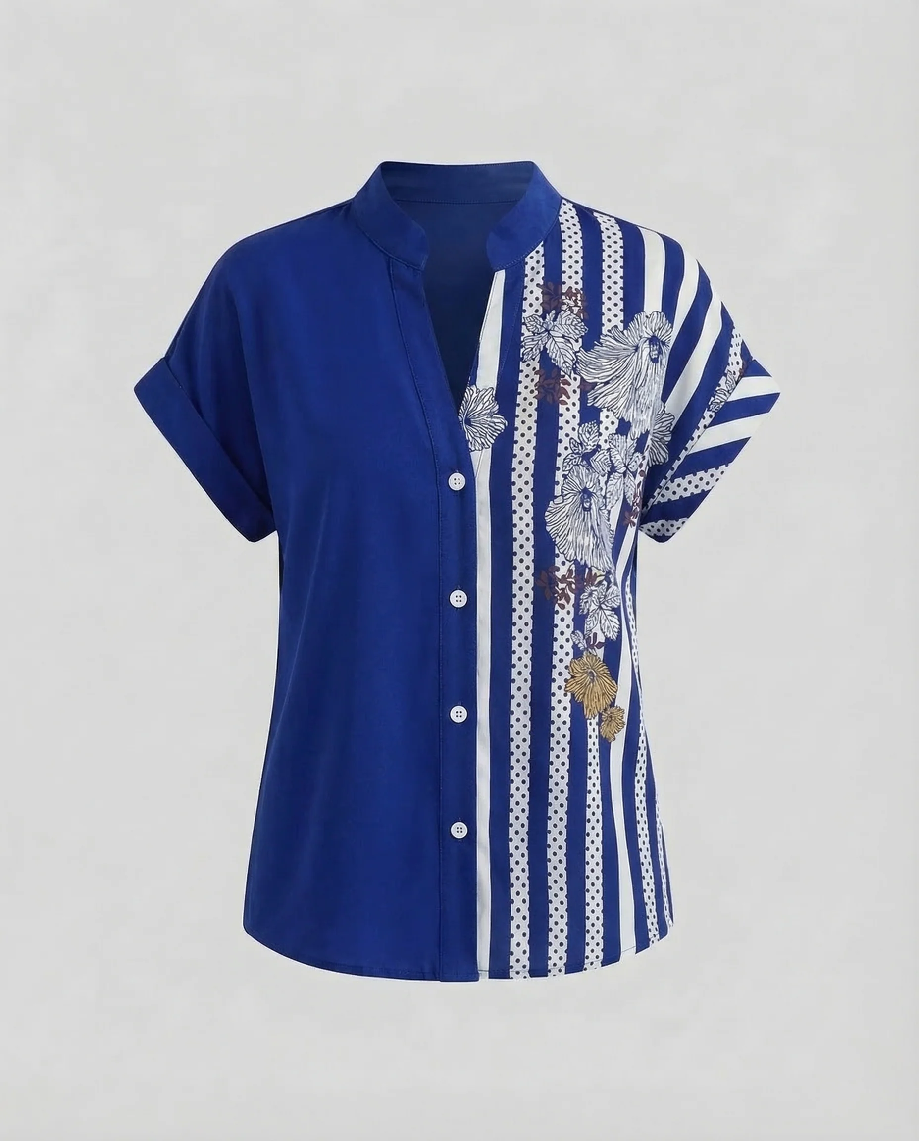 Damen Blusenshirt Stehkragen Blumenprint - Image 7
