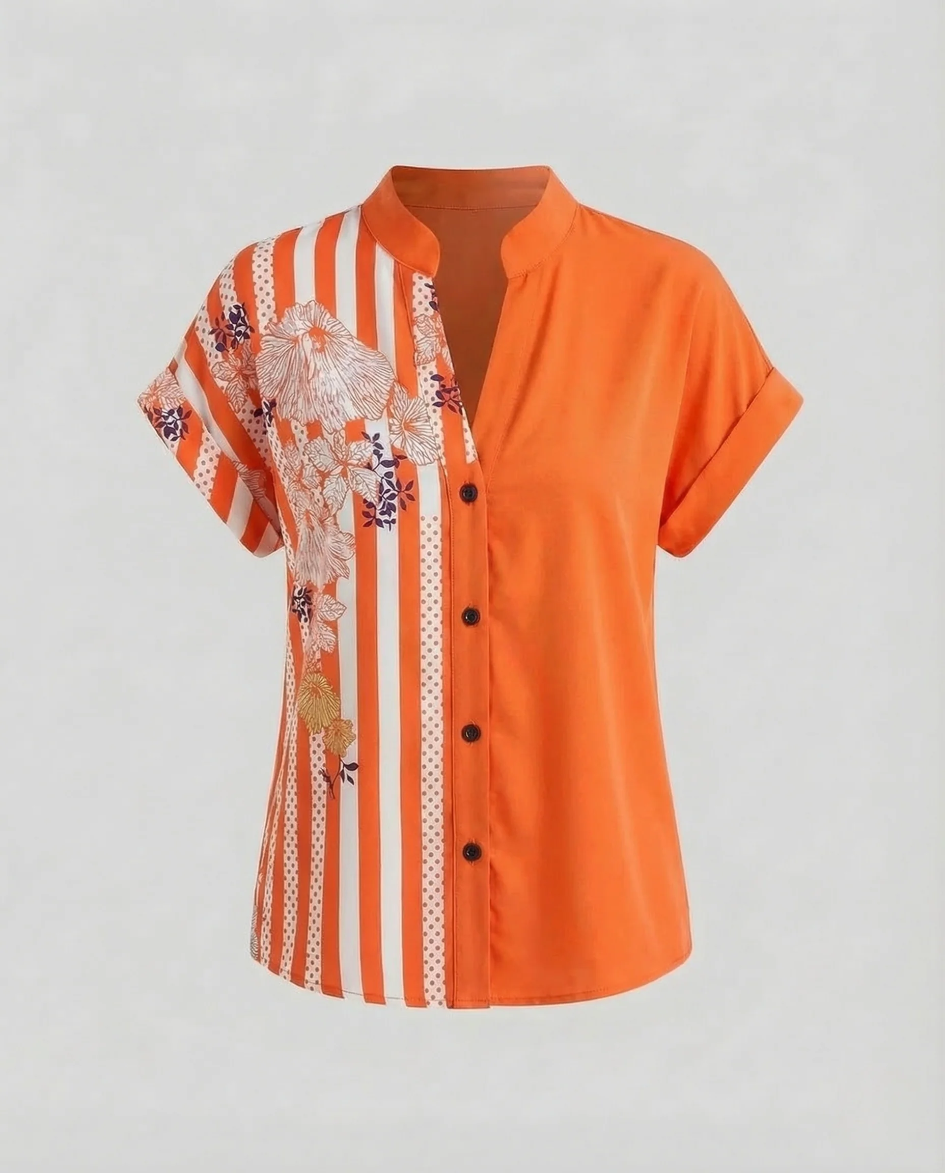 Damen Blusenshirt Stehkragen Blumenprint - Image 9