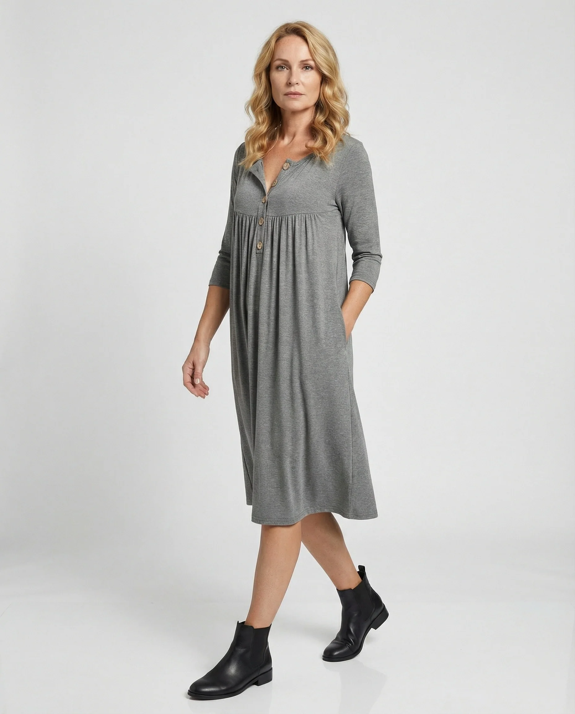 Damen Midikleid Empire V-Ausschnitt - Image 2