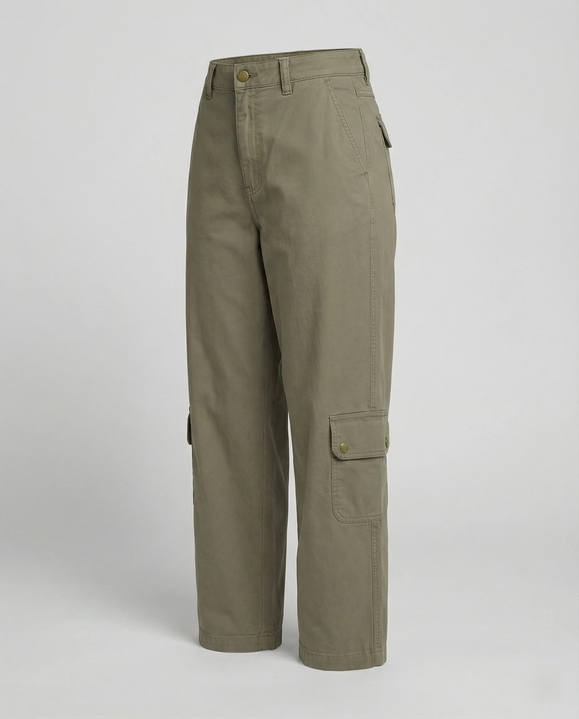Legerweite Cargo-Palazzohose mit aufgesetzten Klappentaschen, Druckknopfdetails und mittelhohem Bund Heidi-Mode - Image 4