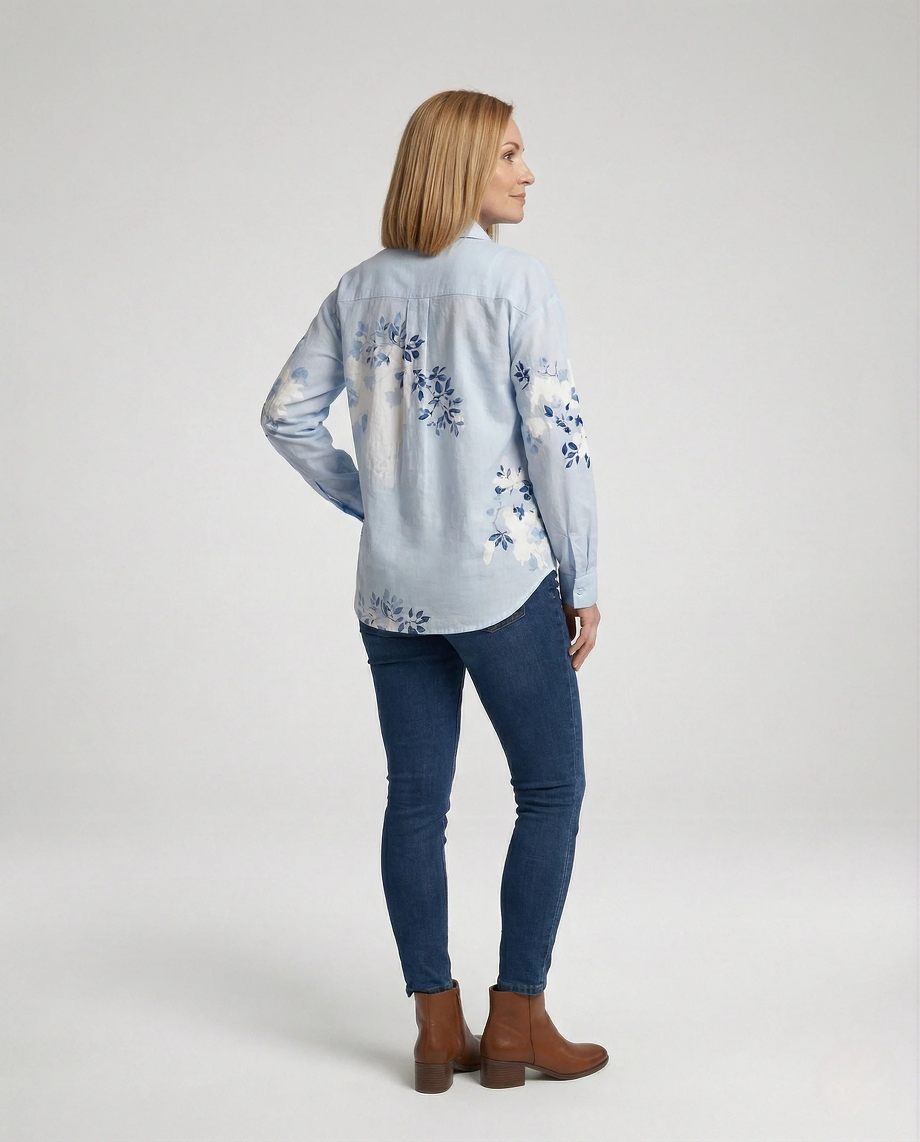 Baumwoll Leinen Bluse Floral Damen - Image 3