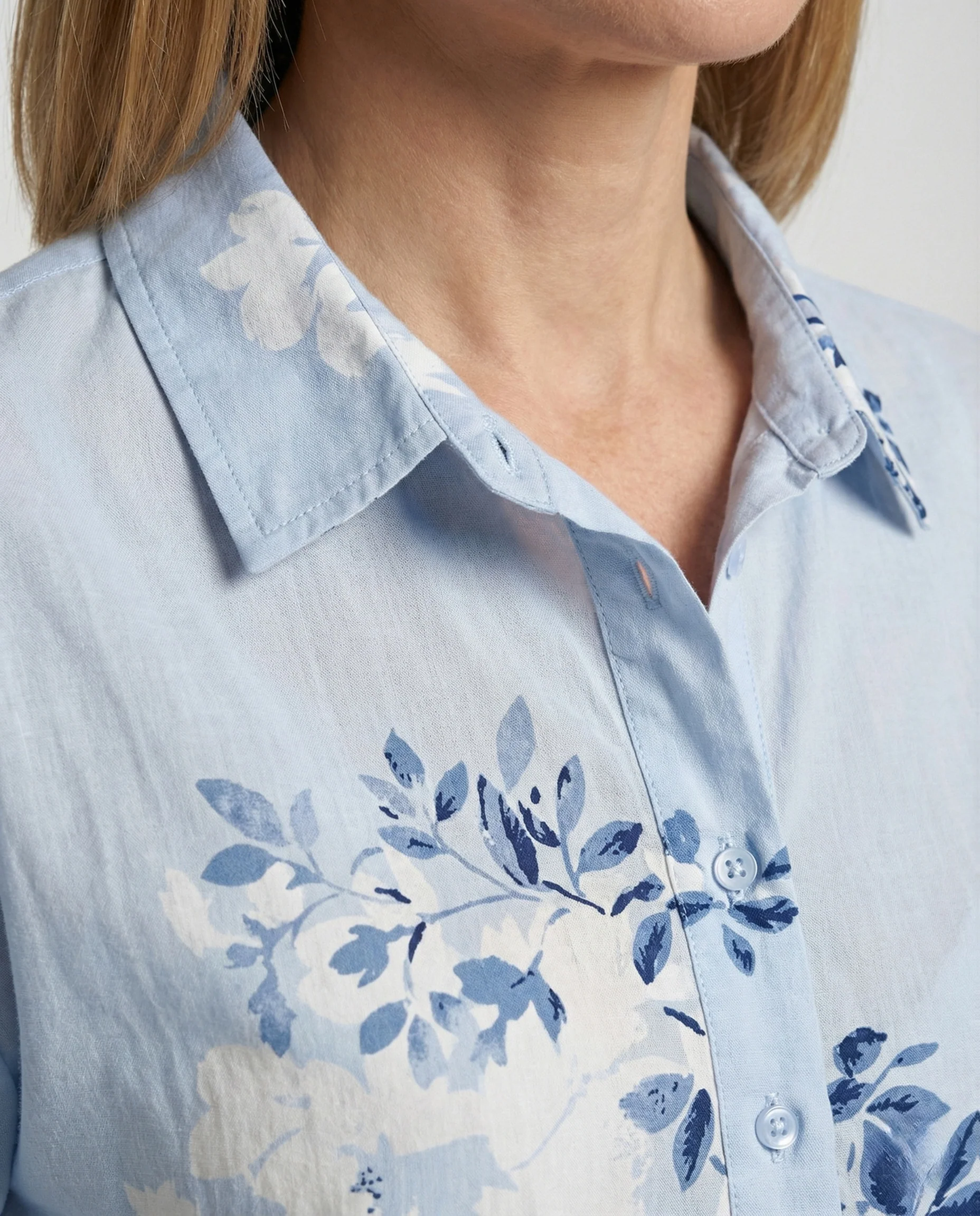 Baumwoll Leinen Bluse Floral Damen - Image 4