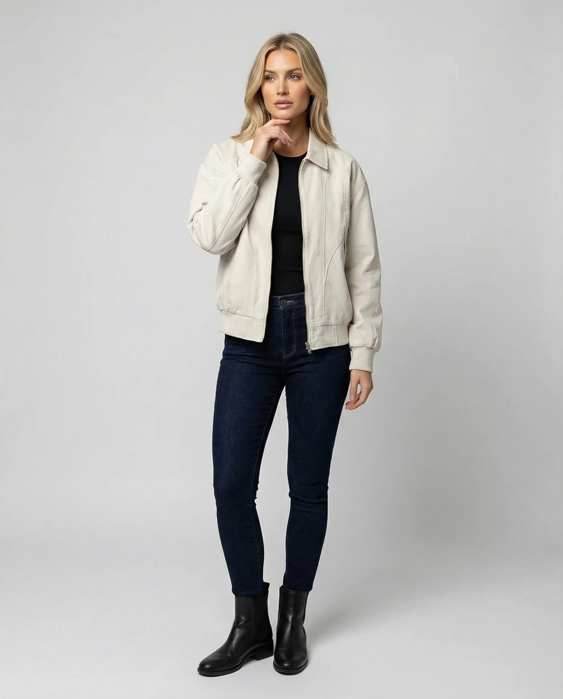 Damen leichte Blousonjacke aus Baumwollmix mit Hemdkragen, Ziernähten und elastischem Bund Heidi-Mode - Image 2