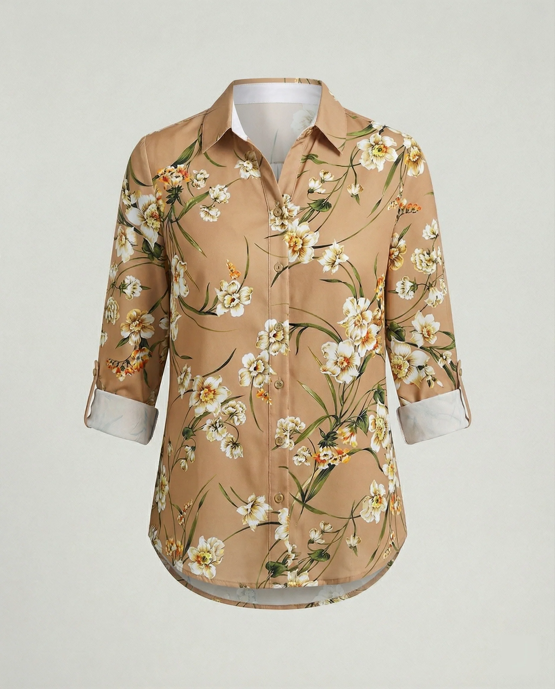 Leinenoptik Bluse Damen Floral - Image 21