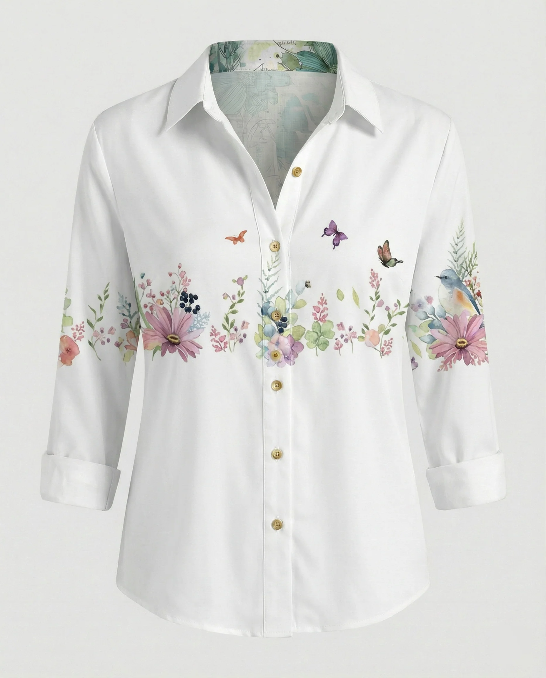Leinenoptik Bluse Damen Floral - Image 23