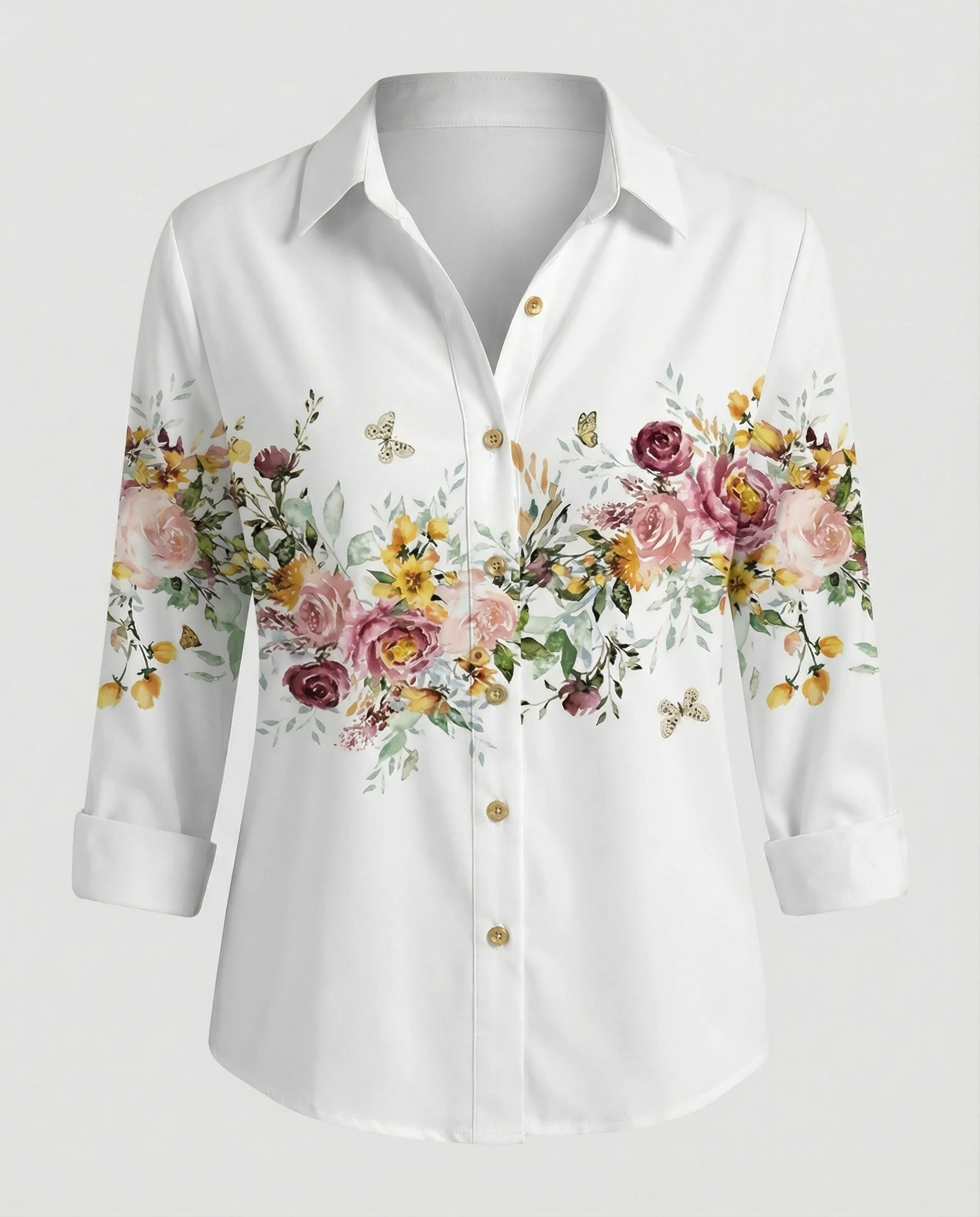 Leinenoptik Bluse Damen Floral - Image 3