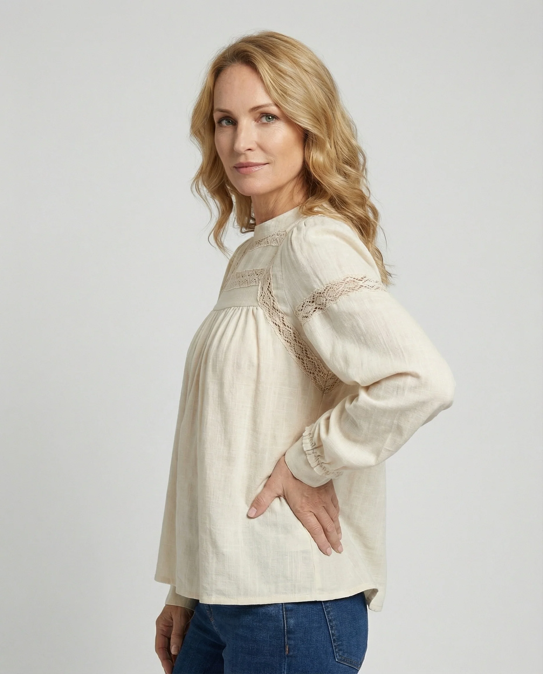 Damen Blusentop Boho Spitze - Image 2