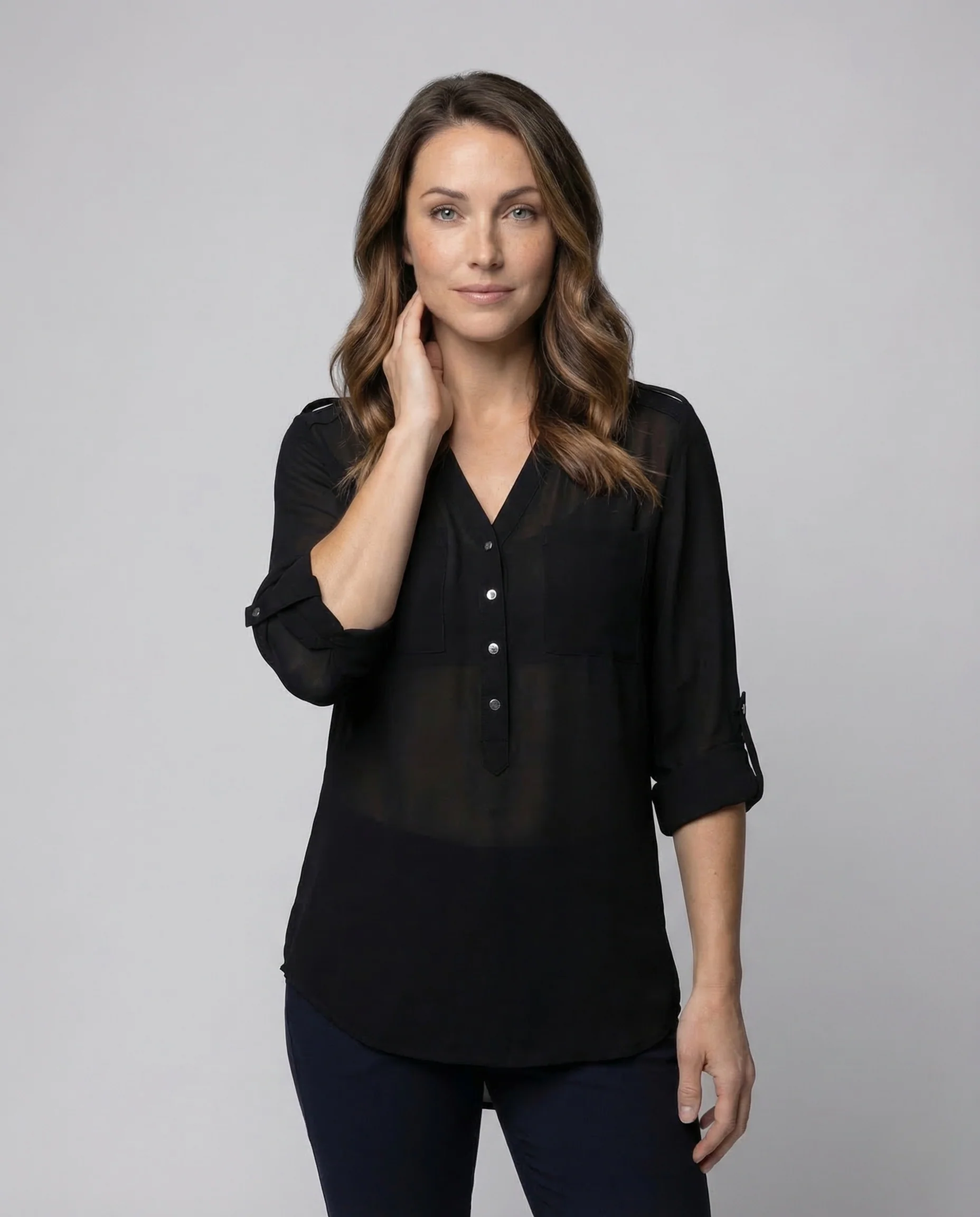 Damen Chiffon Tunika Bluse V Ausschnitt - Image 2