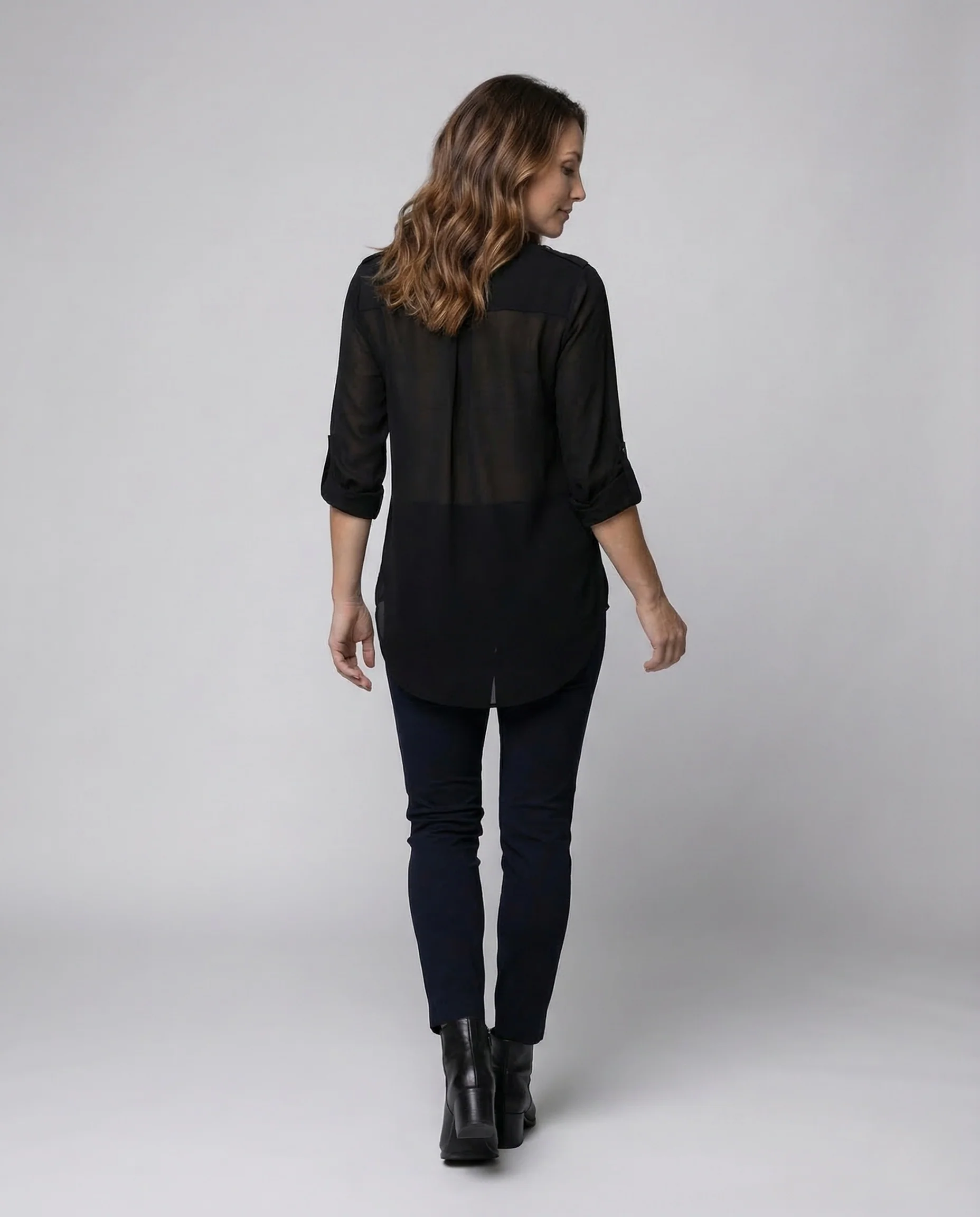 Damen Chiffon Tunika Bluse V Ausschnitt - Image 4