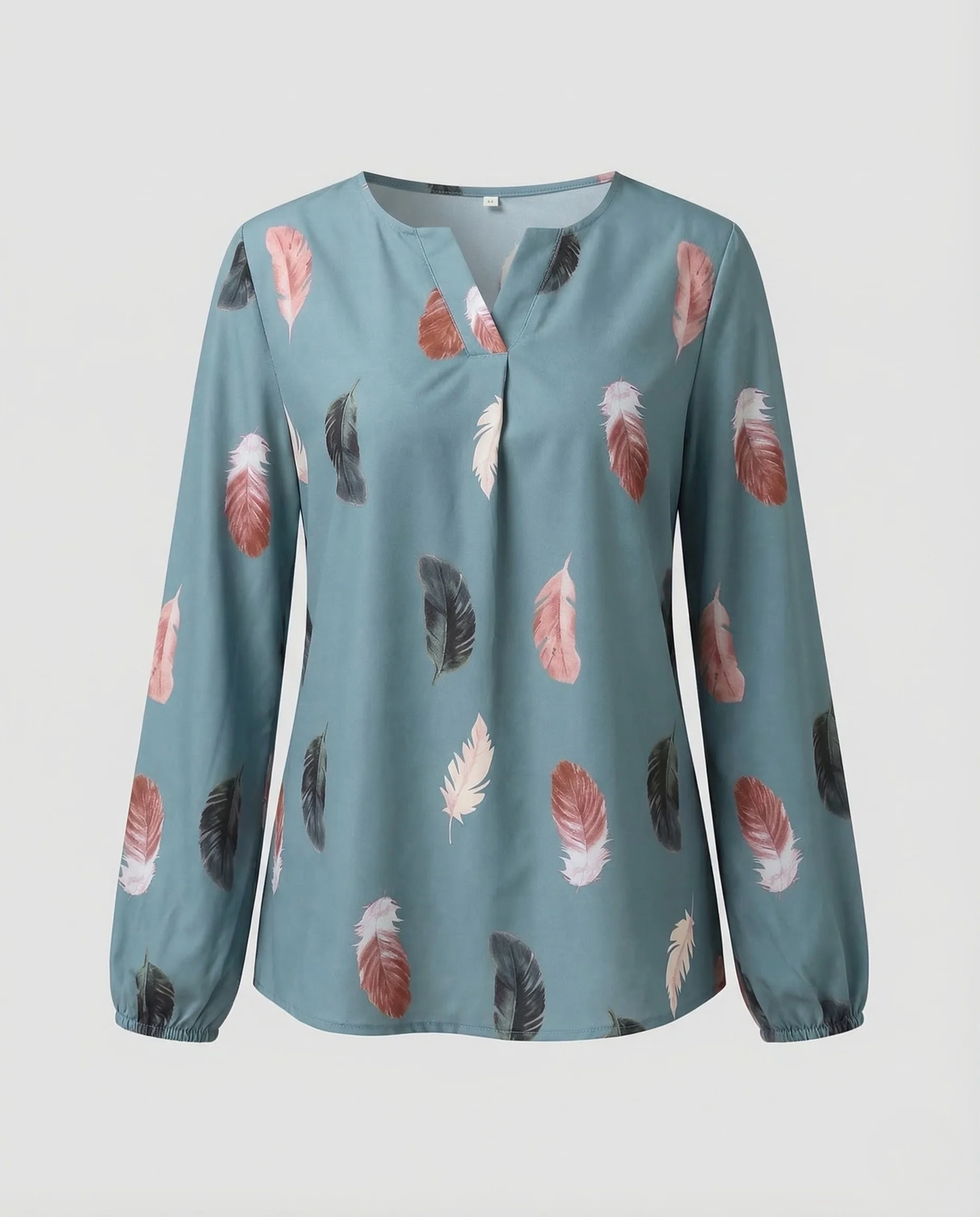 Damen Chiffonbluse Federmotiv Ballonärmel - Image 5