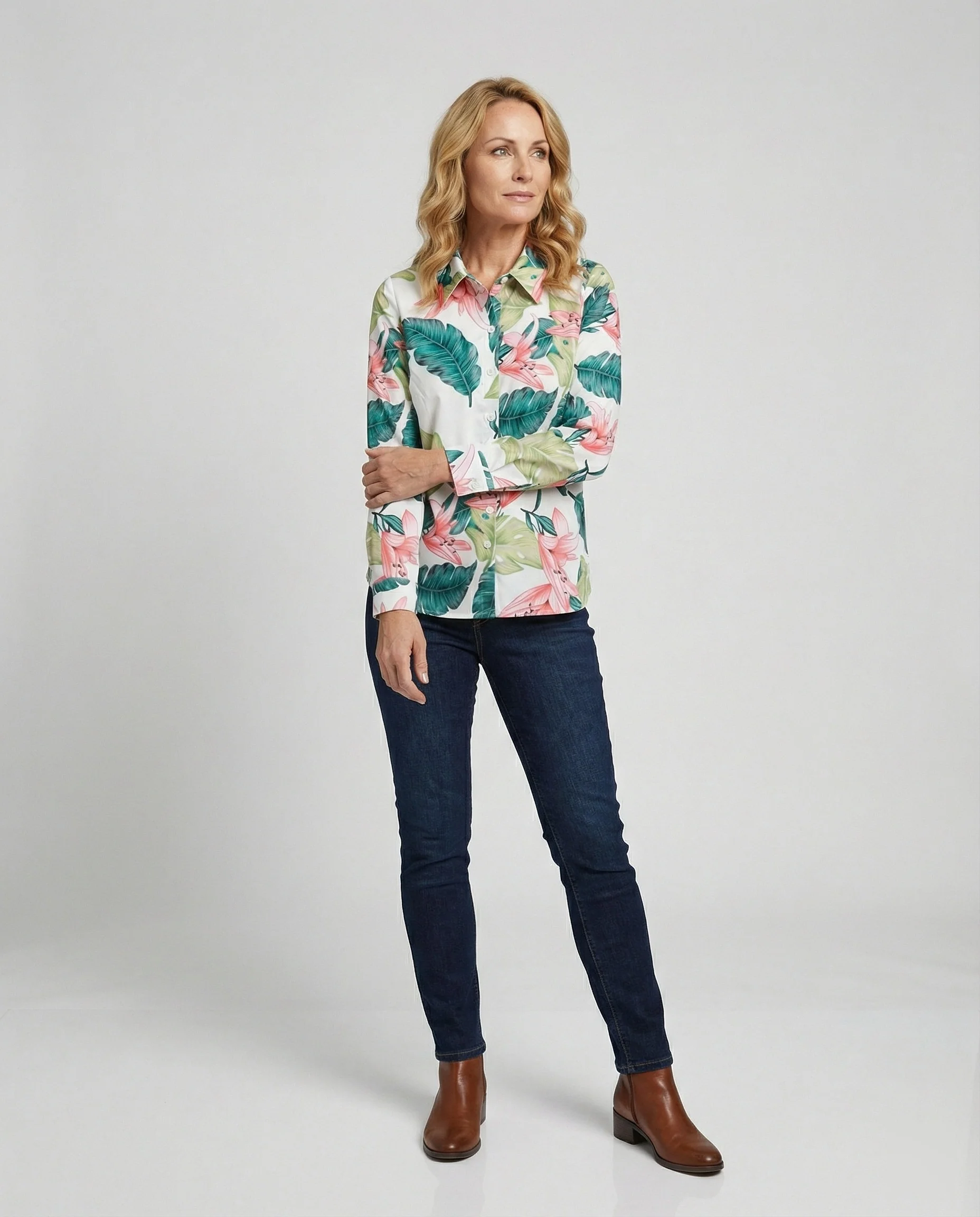 Bluse Damen Print Hemdkragen - Image 2