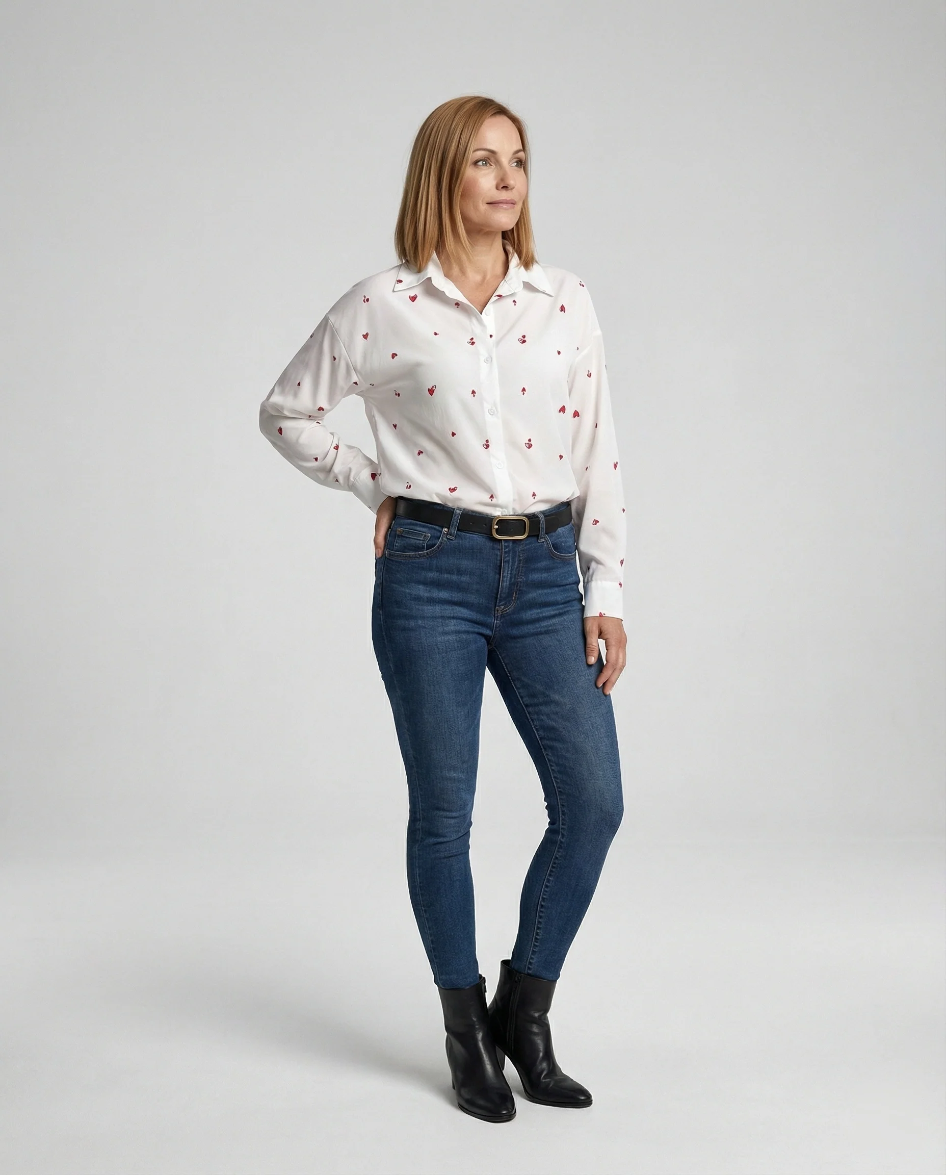 Damen Hemdbluse Herz Print leicht - Image 4