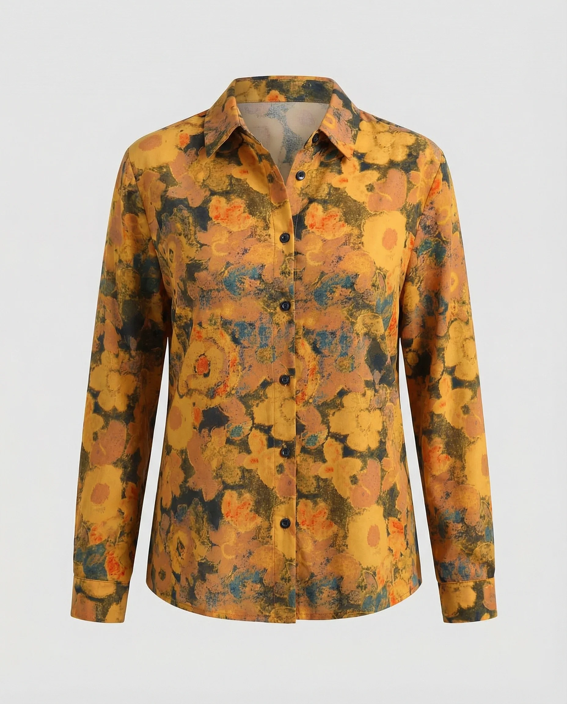 Leichte Hemdbluse Damen Aquarell Blumen - Image 3