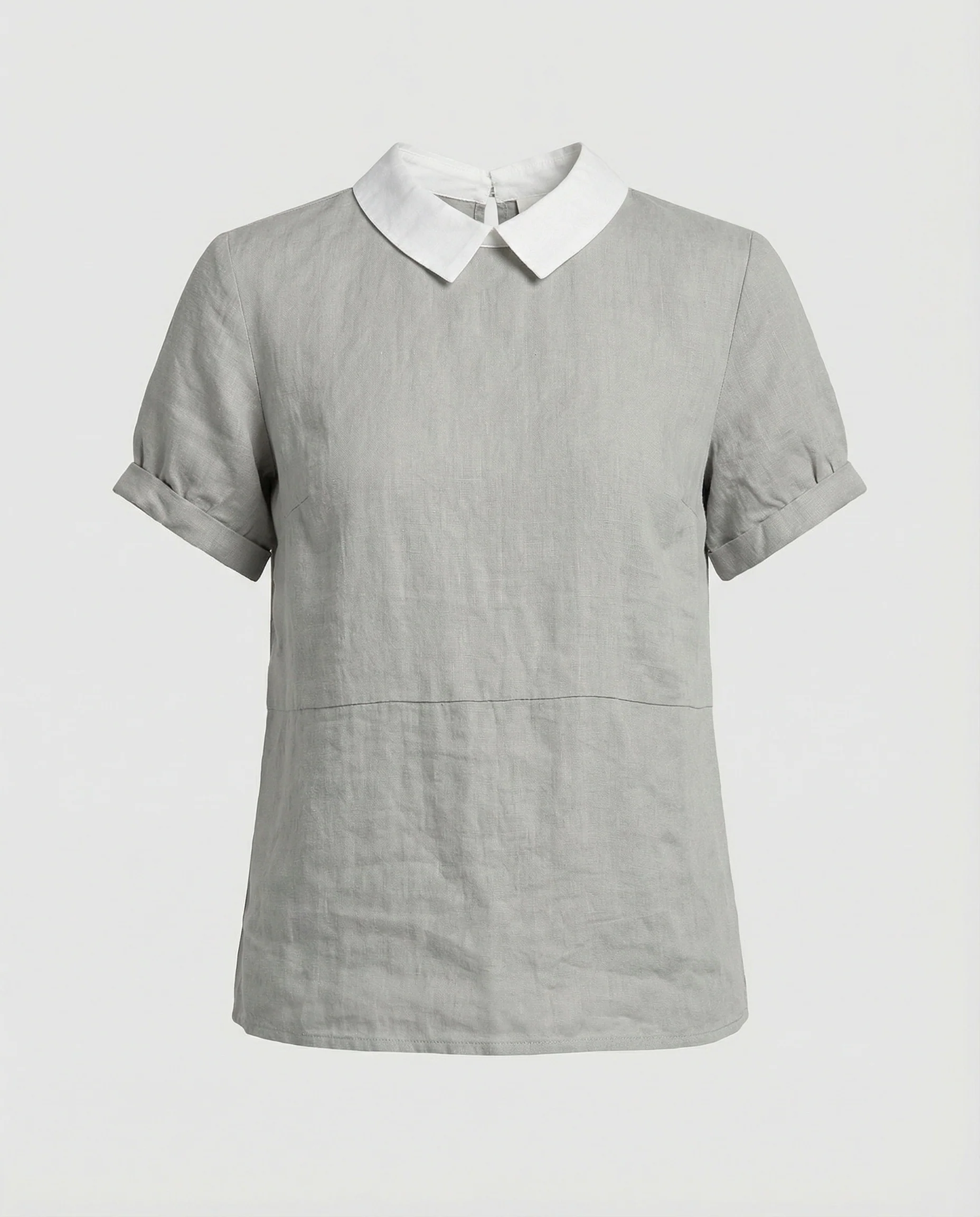 Damen Bluse Leinen Peter Pan Kragen - Image 2