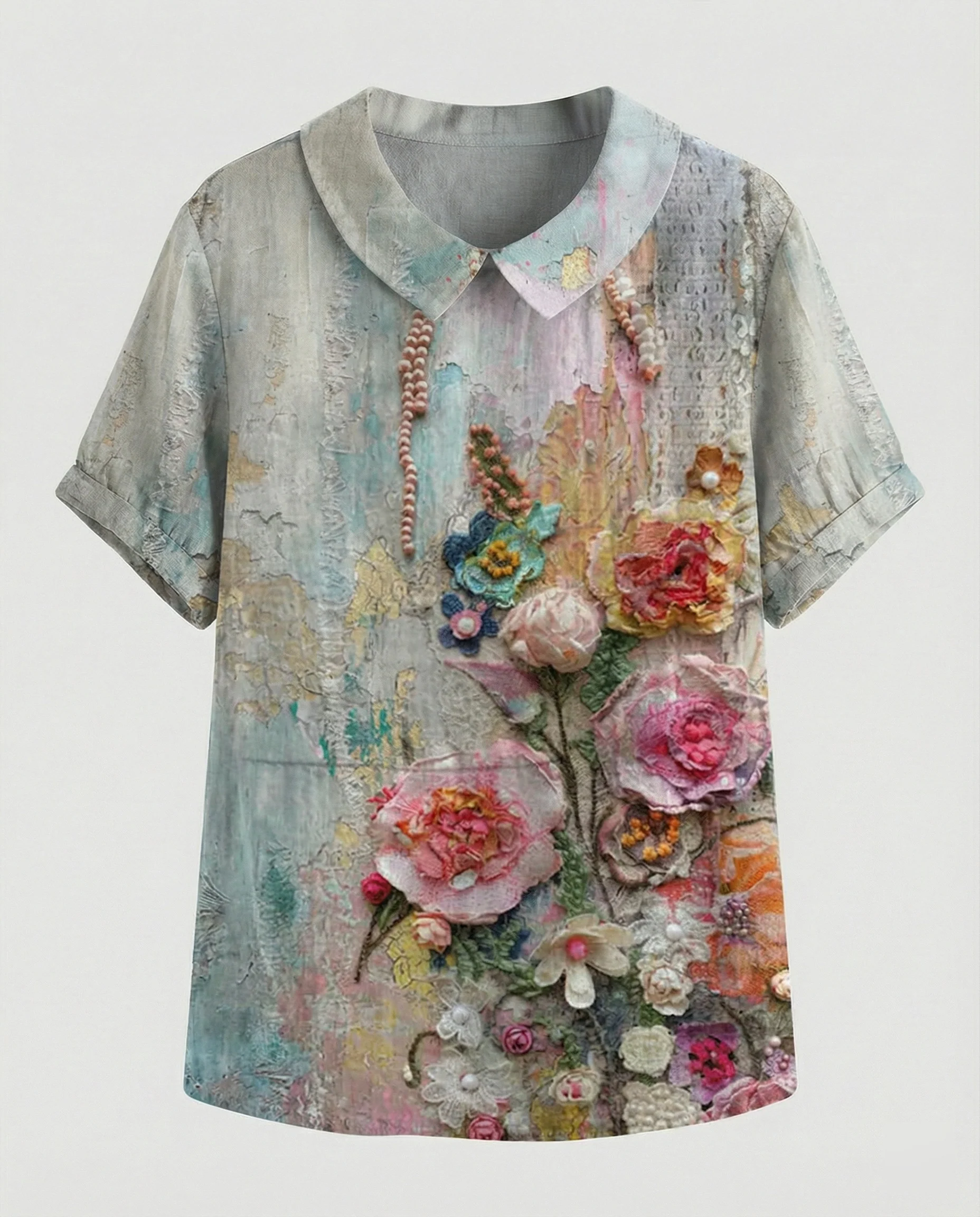 Damen Bluse Leinen Peter Pan Kragen - Image 37