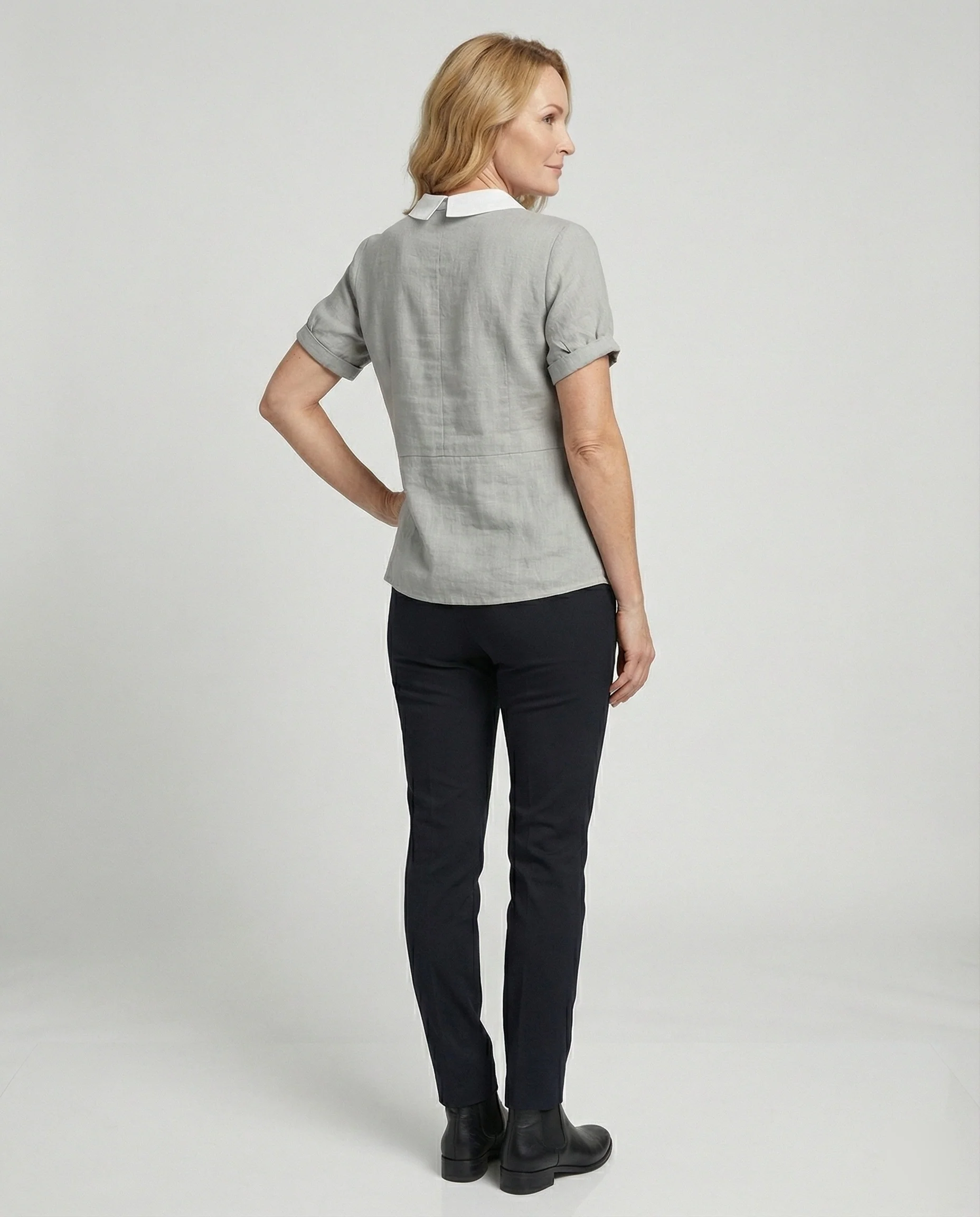 Damen Bluse Leinen Peter Pan Kragen - Image 39