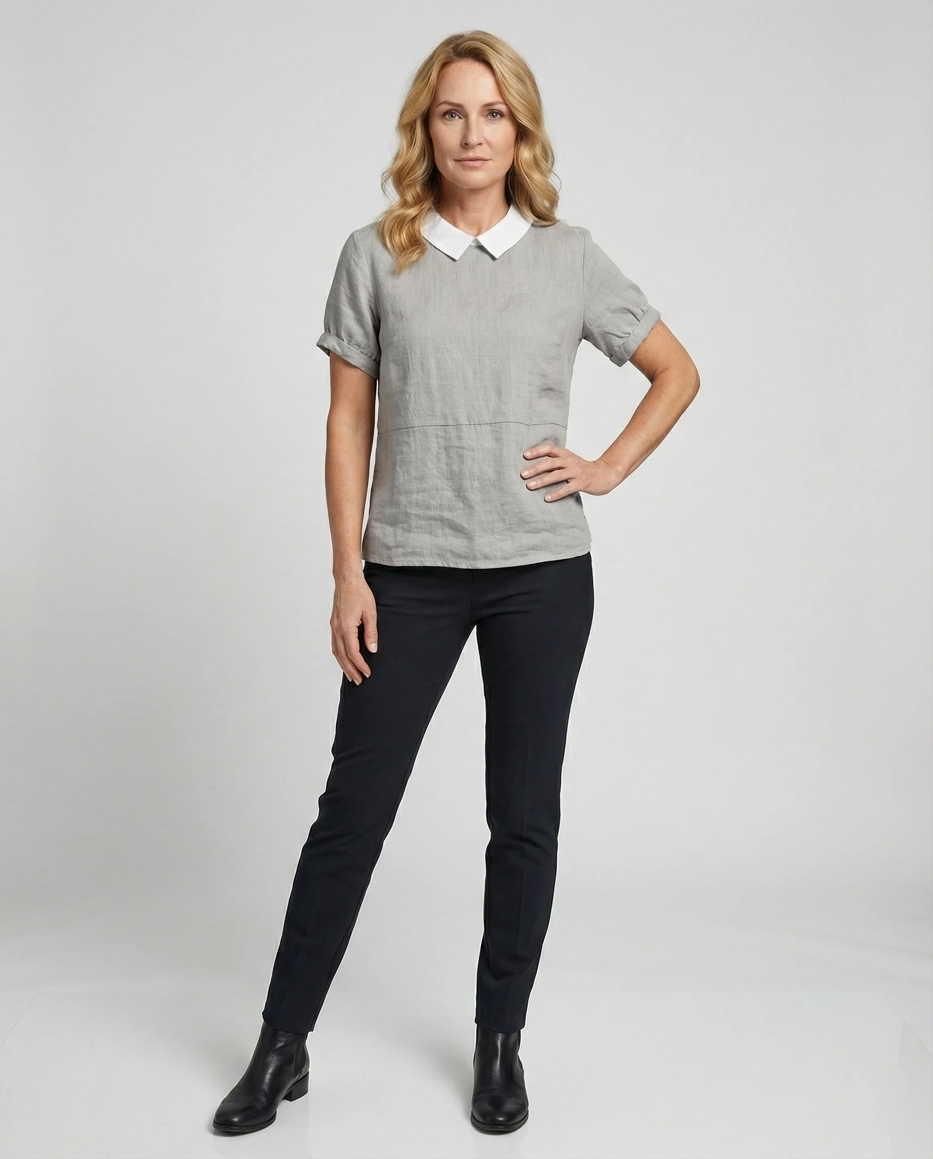 Damen Bluse Leinen Peter Pan Kragen - Image 41