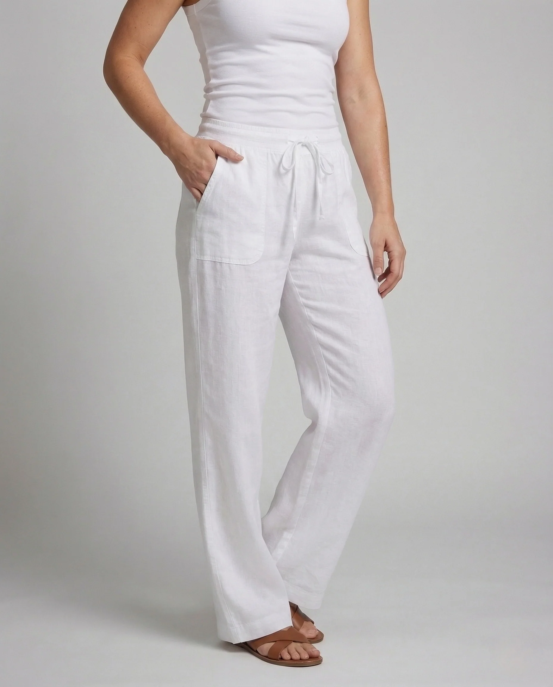 Damen Leinenhose Weit Kordelzug - Image 2