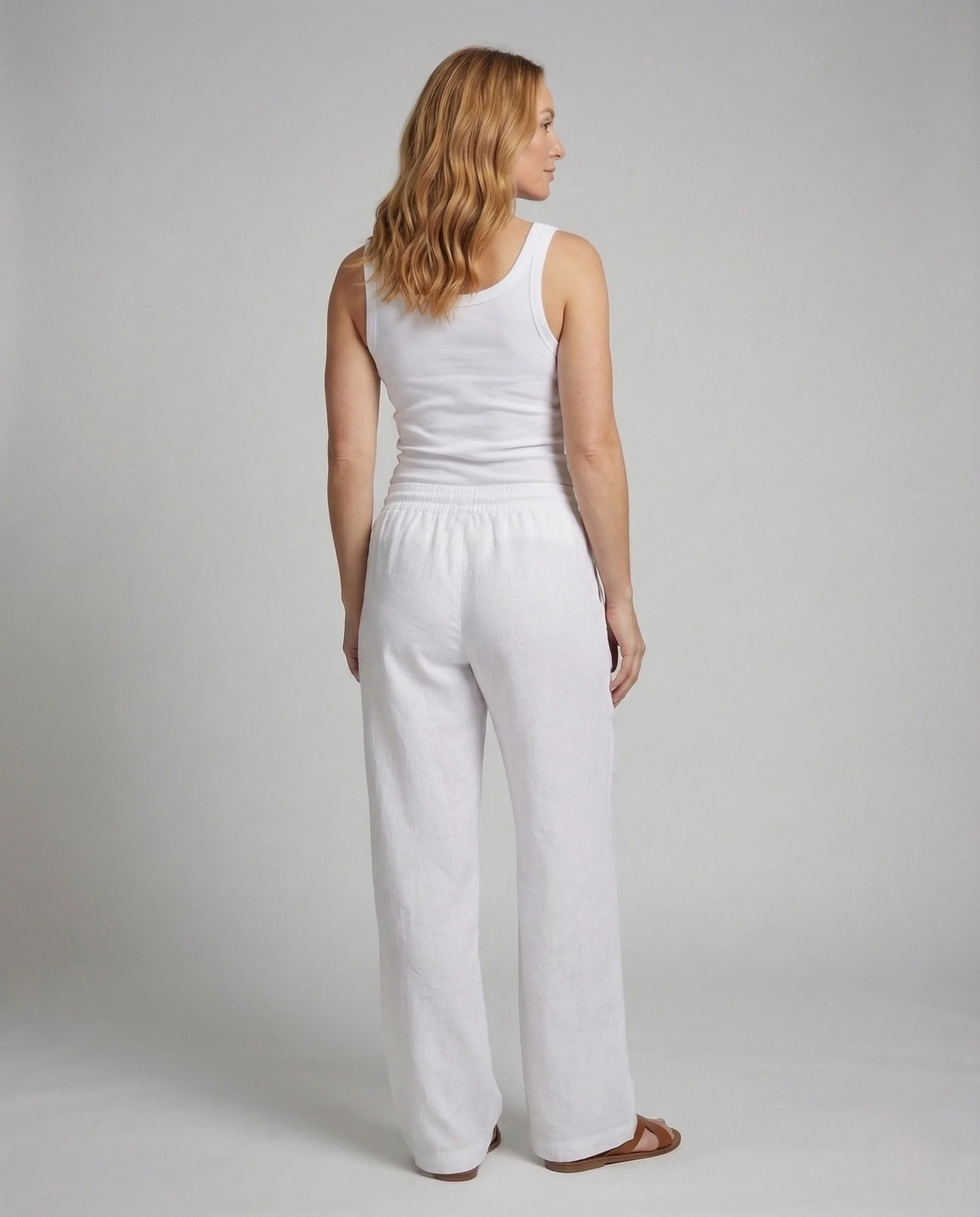 Damen Leinenhose Weit Kordelzug - Image 4