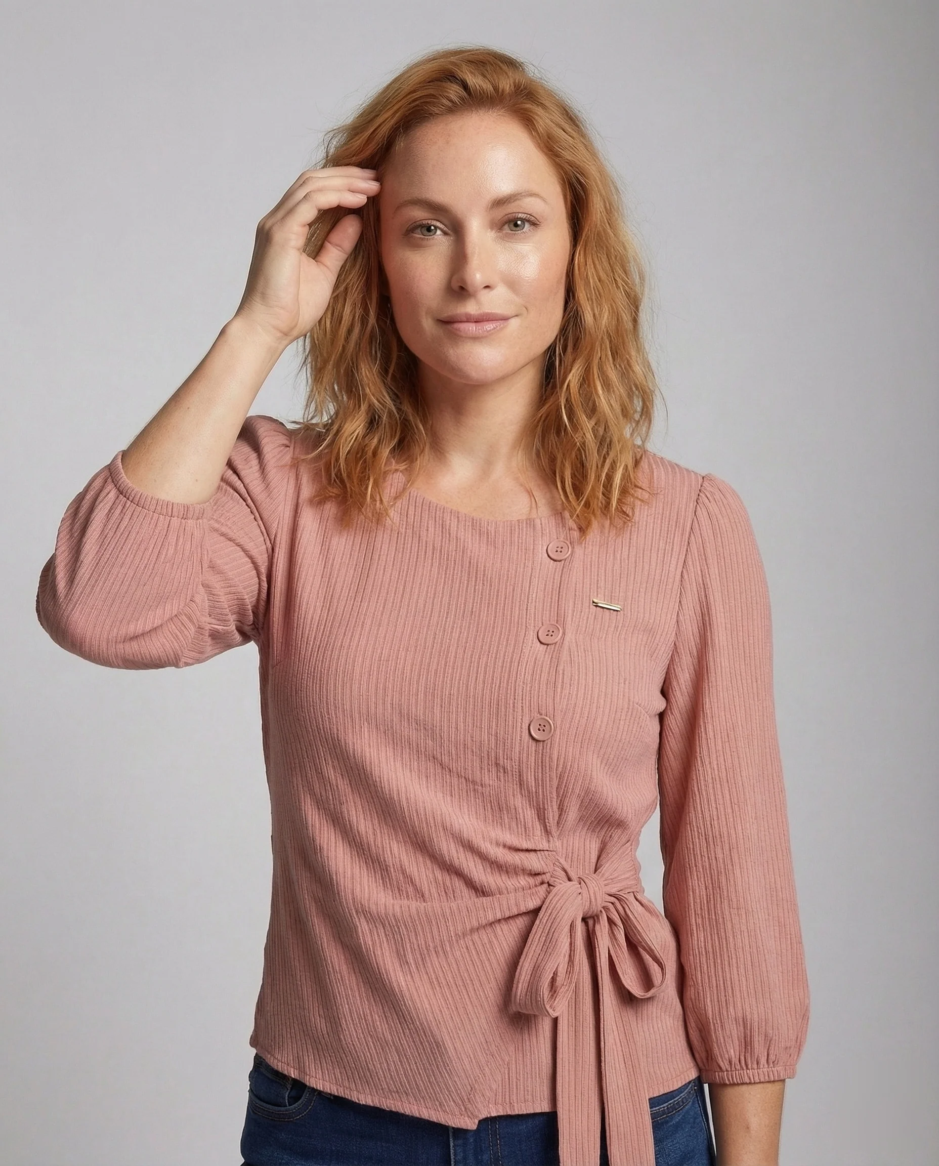 Damen Leinenmix Bluse mit Asymmetrischer Knopfleiste - Image 2