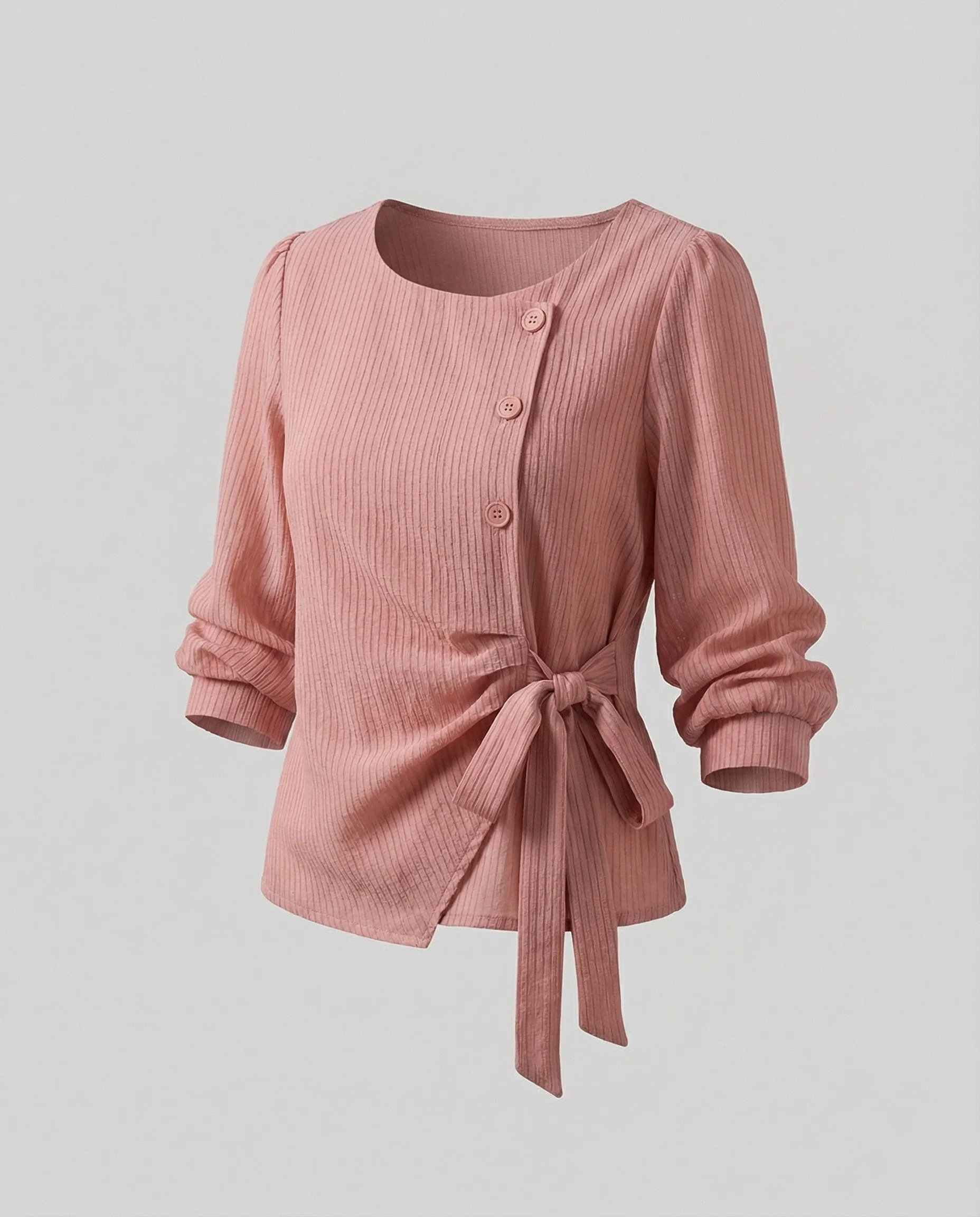 Damen Leinenmix Bluse mit Asymmetrischer Knopfleiste - Image 5